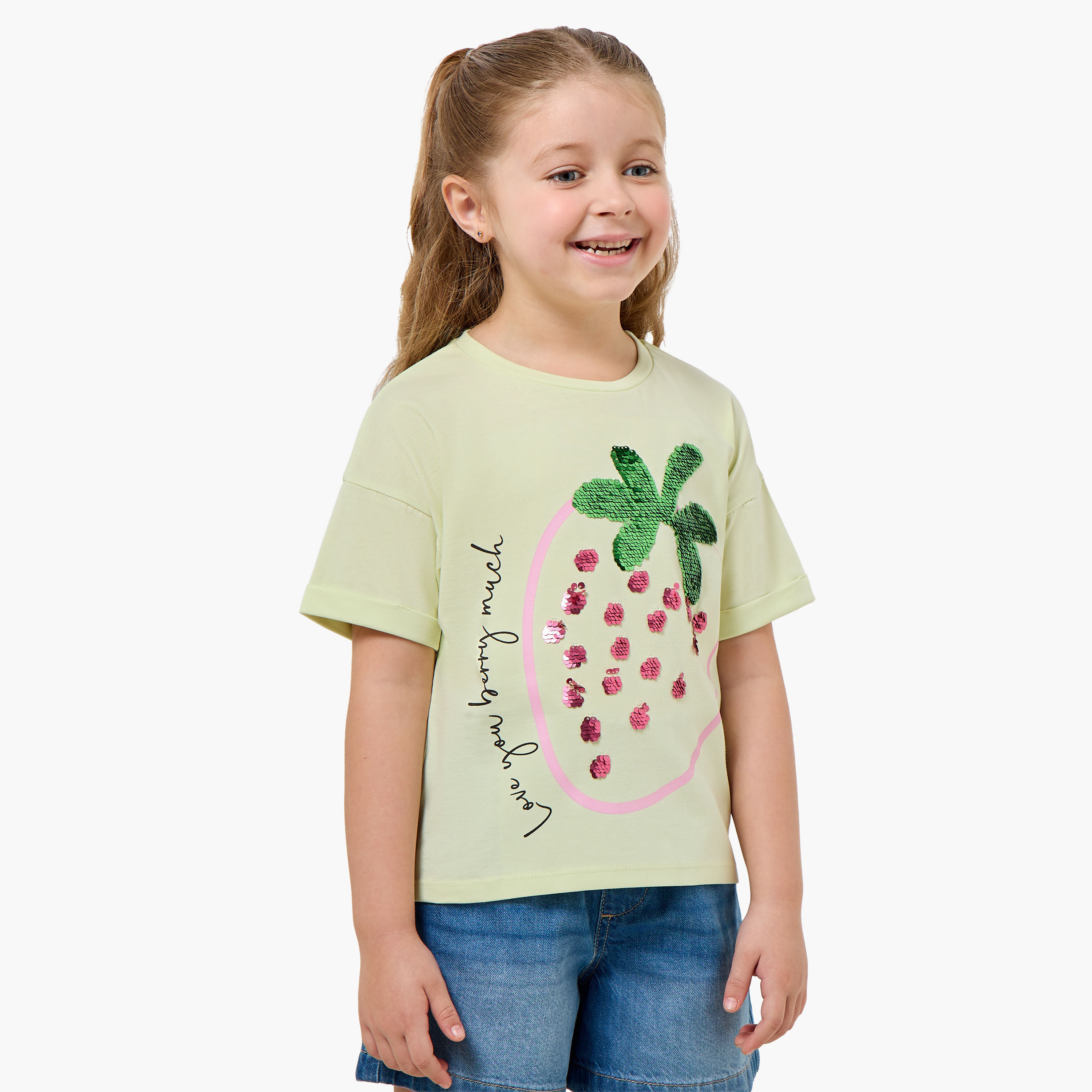 Juniors Round Neck Short Sleeve T-shirt with Embellishment-girls-clothing-tshirts-image-1