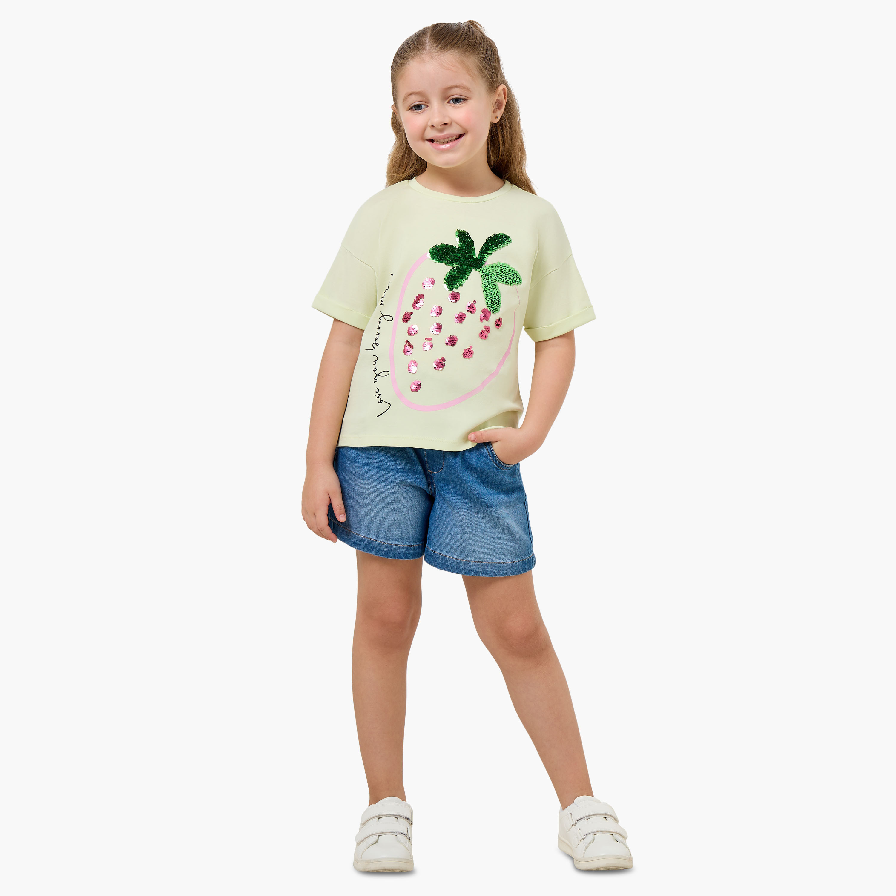 Juniors Round Neck Short Sleeve T-shirt with Embellishment-girls-clothing-tshirts-image-2