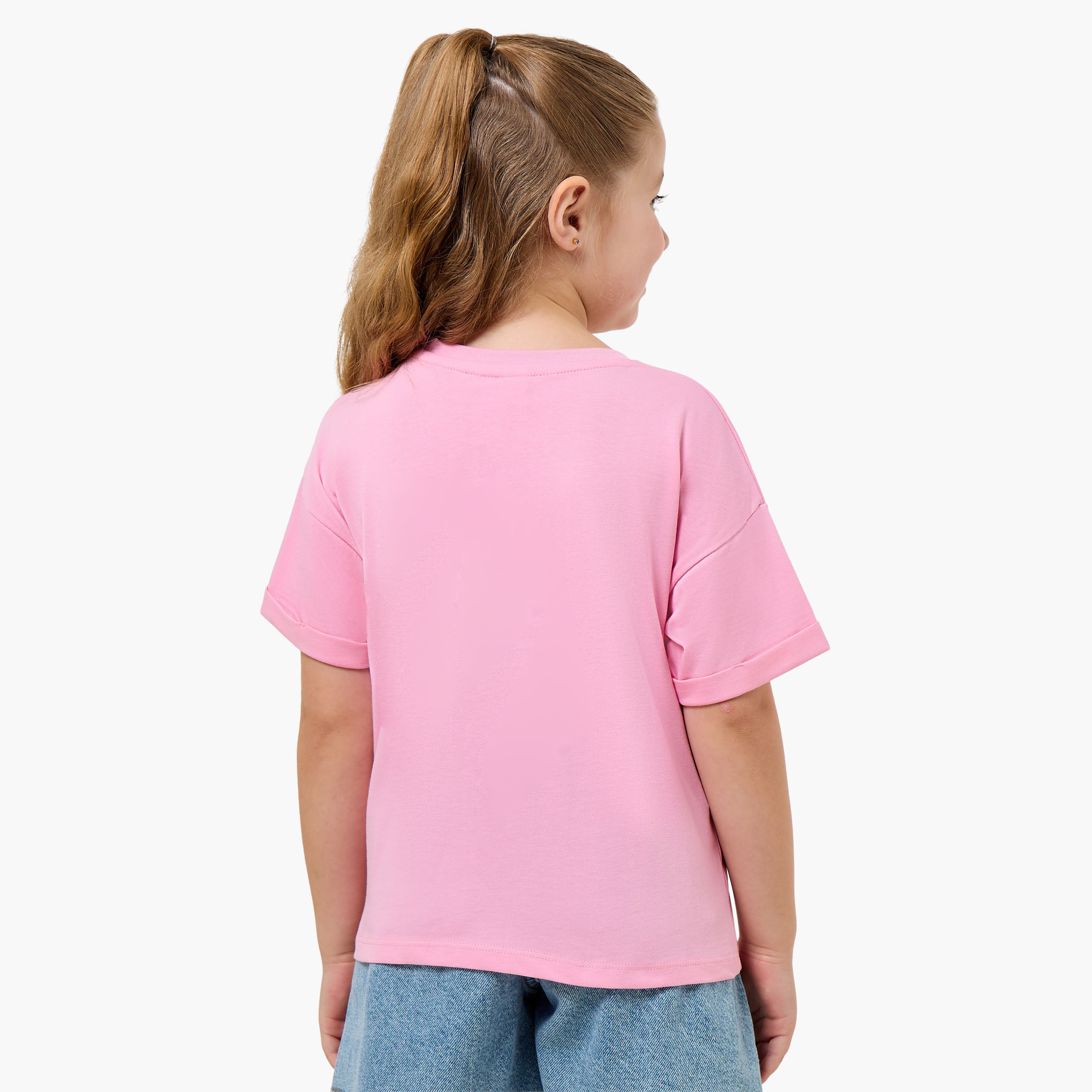 Juniors Round Neck Short Sleeve T-shirt with Embellishment-girls-clothing-tshirts-image-3