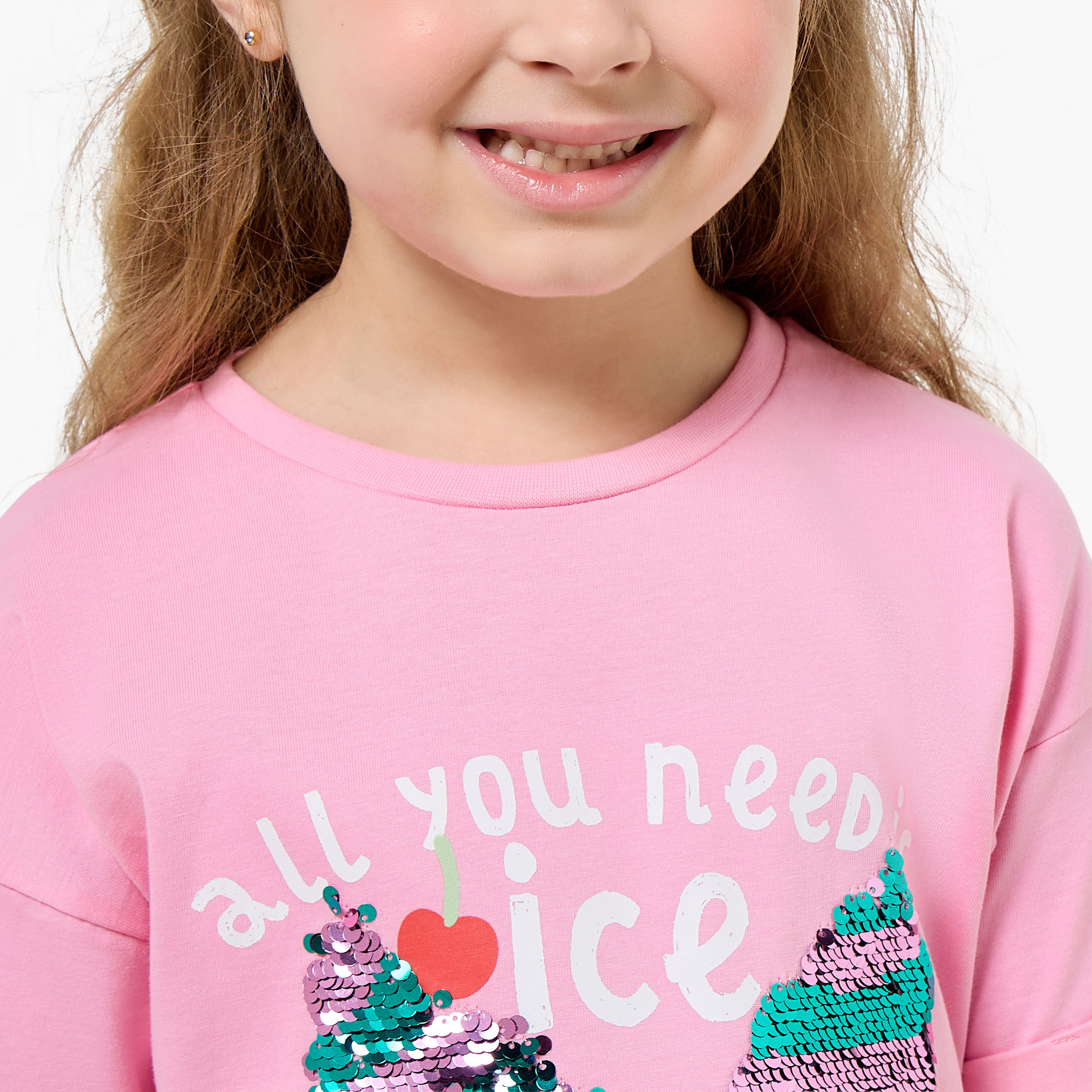 Juniors Round Neck Short Sleeve T-shirt with Embellishment-girls-clothing-tshirts-image-4
