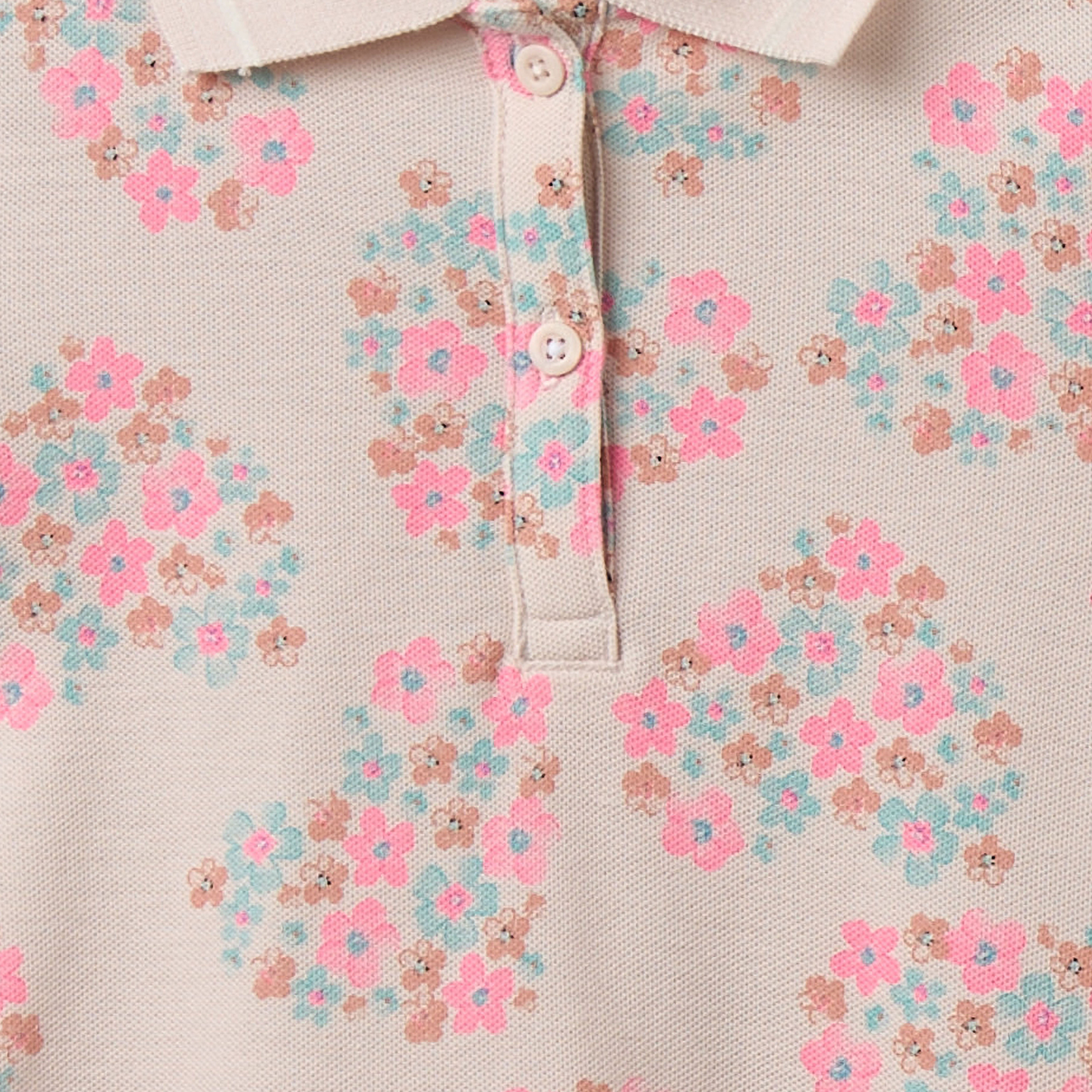 Juniors Collared Short Sleeves Polo T-shirt with Floral Print-girls-clothing-tshirts-image-4