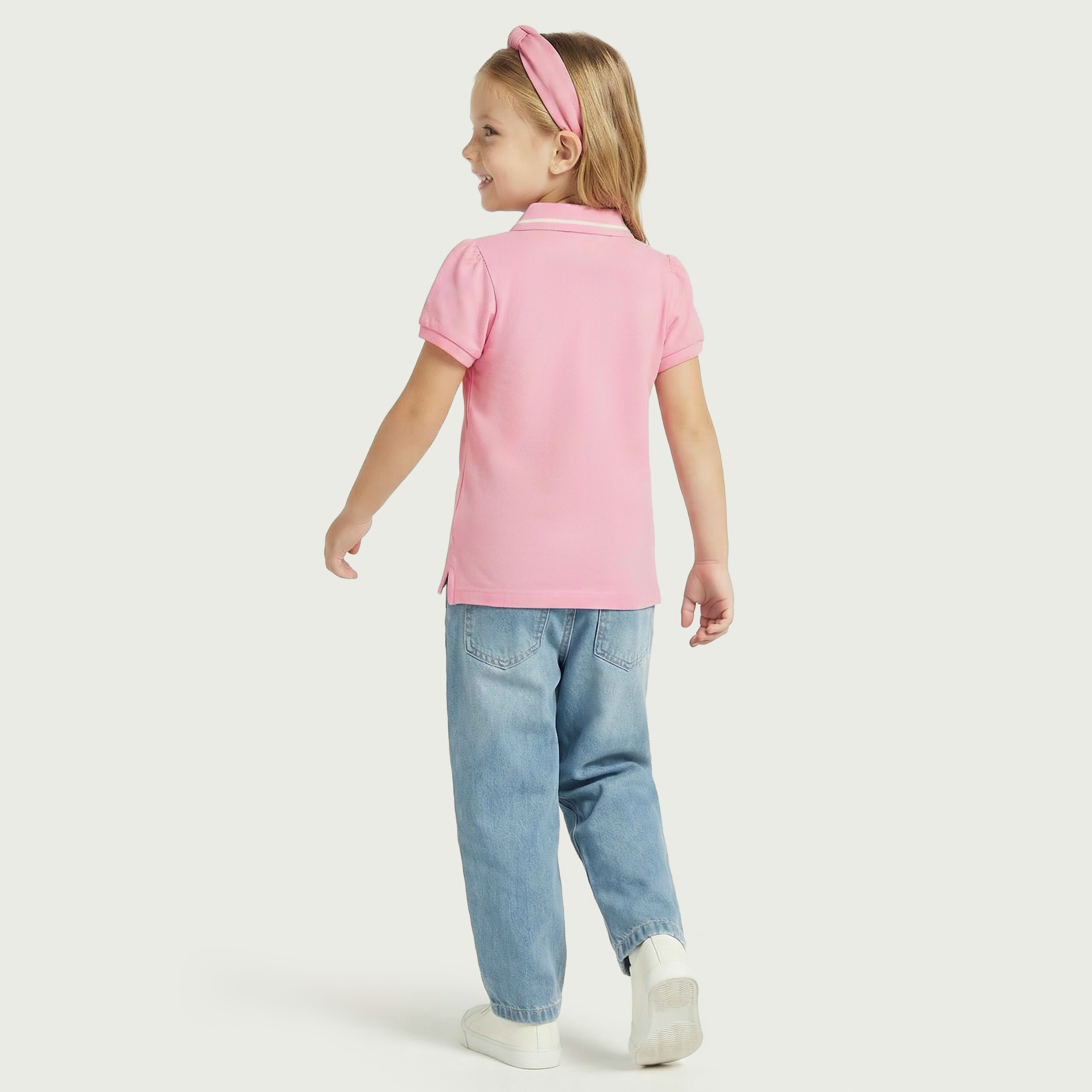Juniors Collared Short Sleeves Polo T-shirt with Solid Design-girls-clothing-tshirts-image-3