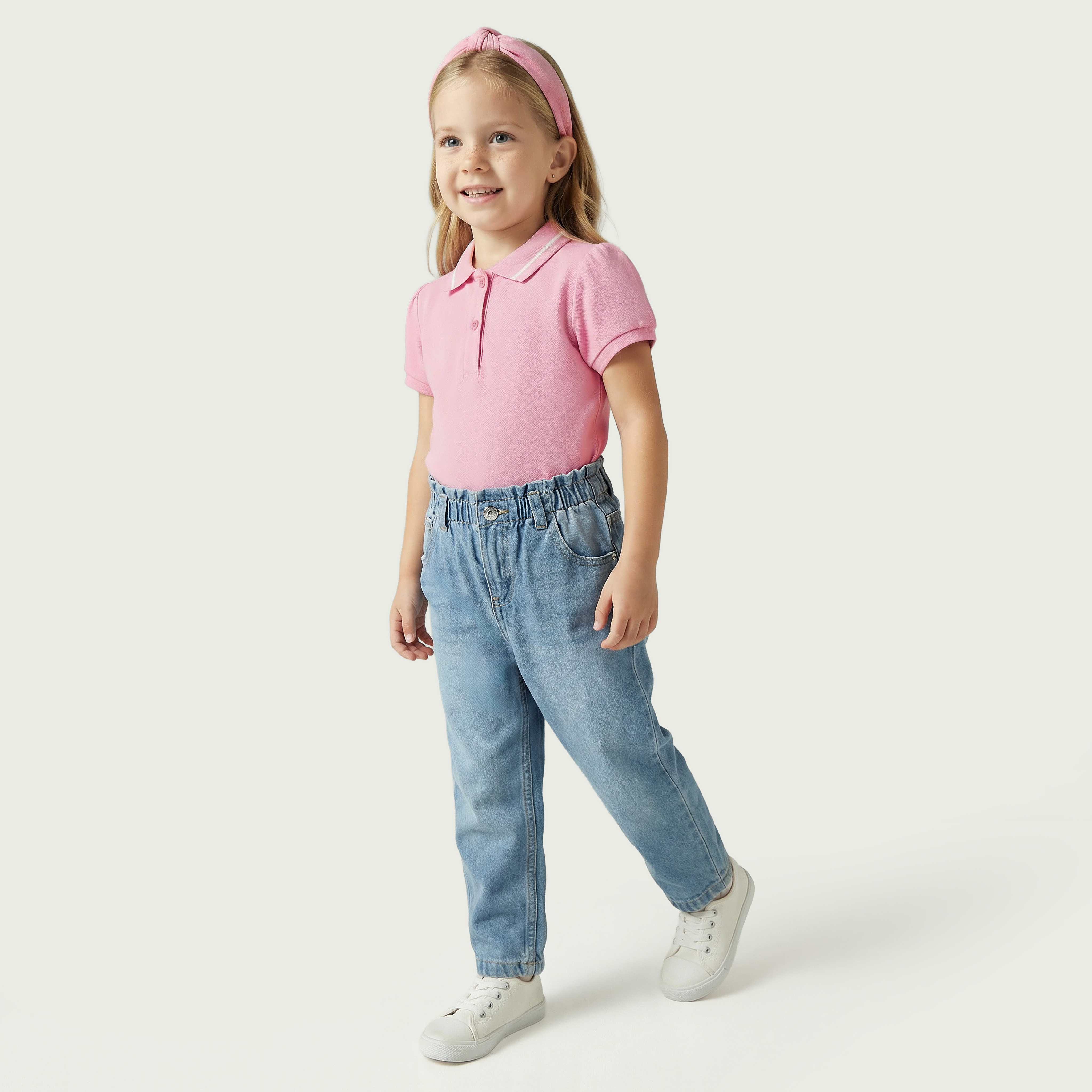 Juniors Collared Short Sleeves Polo T-shirt with Solid Design-girls-clothing-tshirts-image-5