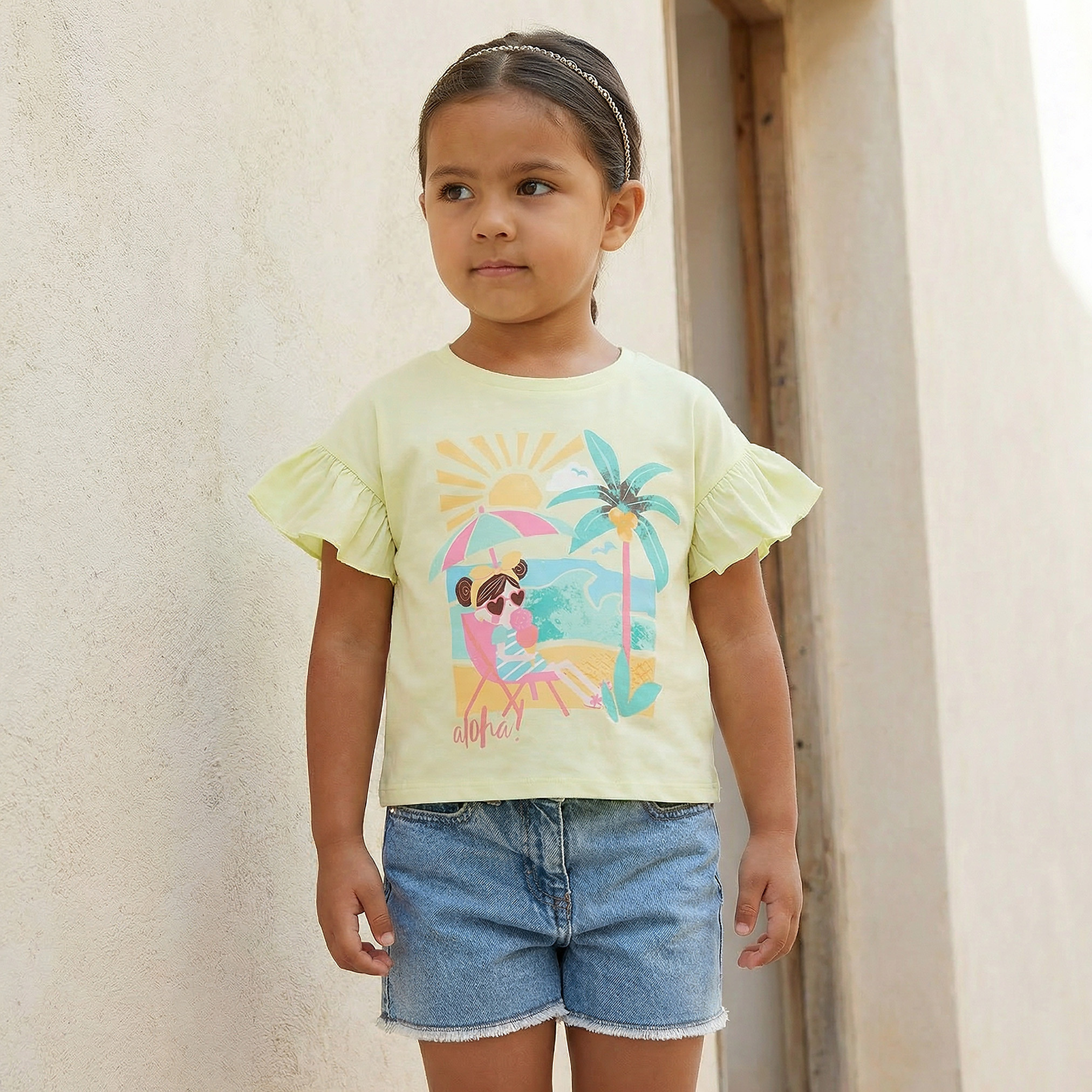 Juniors Crew Neck Short Sleeves T-shirt with Graphic Print-girls-clothing-tshirts-image-1