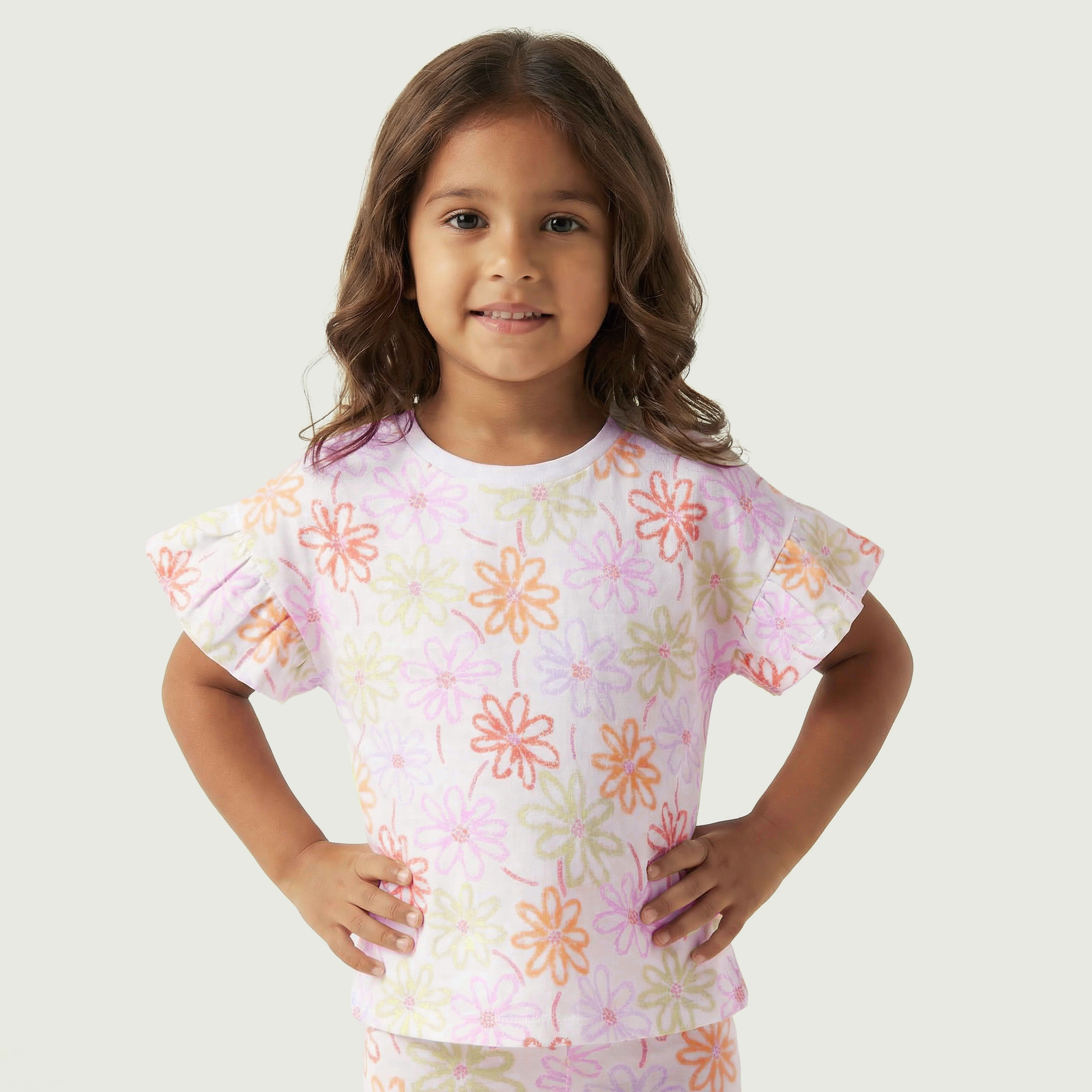 Juniors Crew Neck Short Sleeves T-shirt with Floral Print-girls-clothing-tshirts-image-1