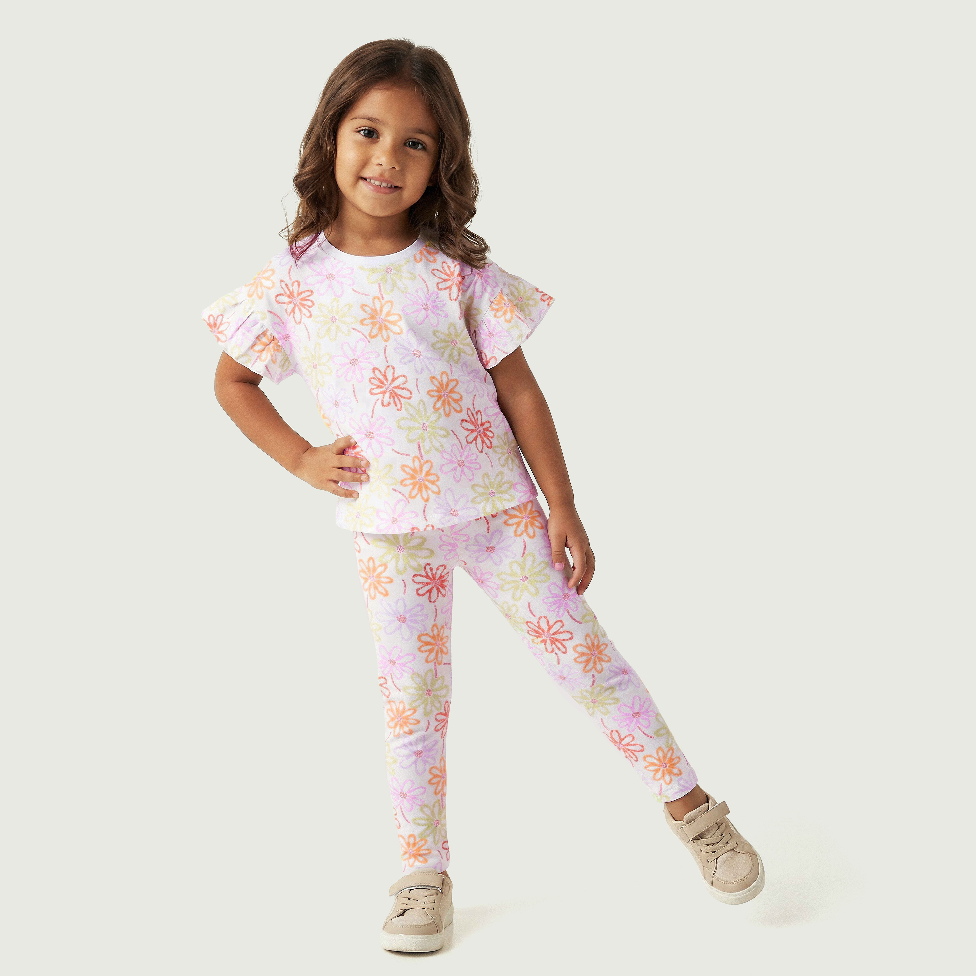 Juniors Crew Neck Short Sleeves T-shirt with Floral Print-girls-clothing-tshirts-image-2