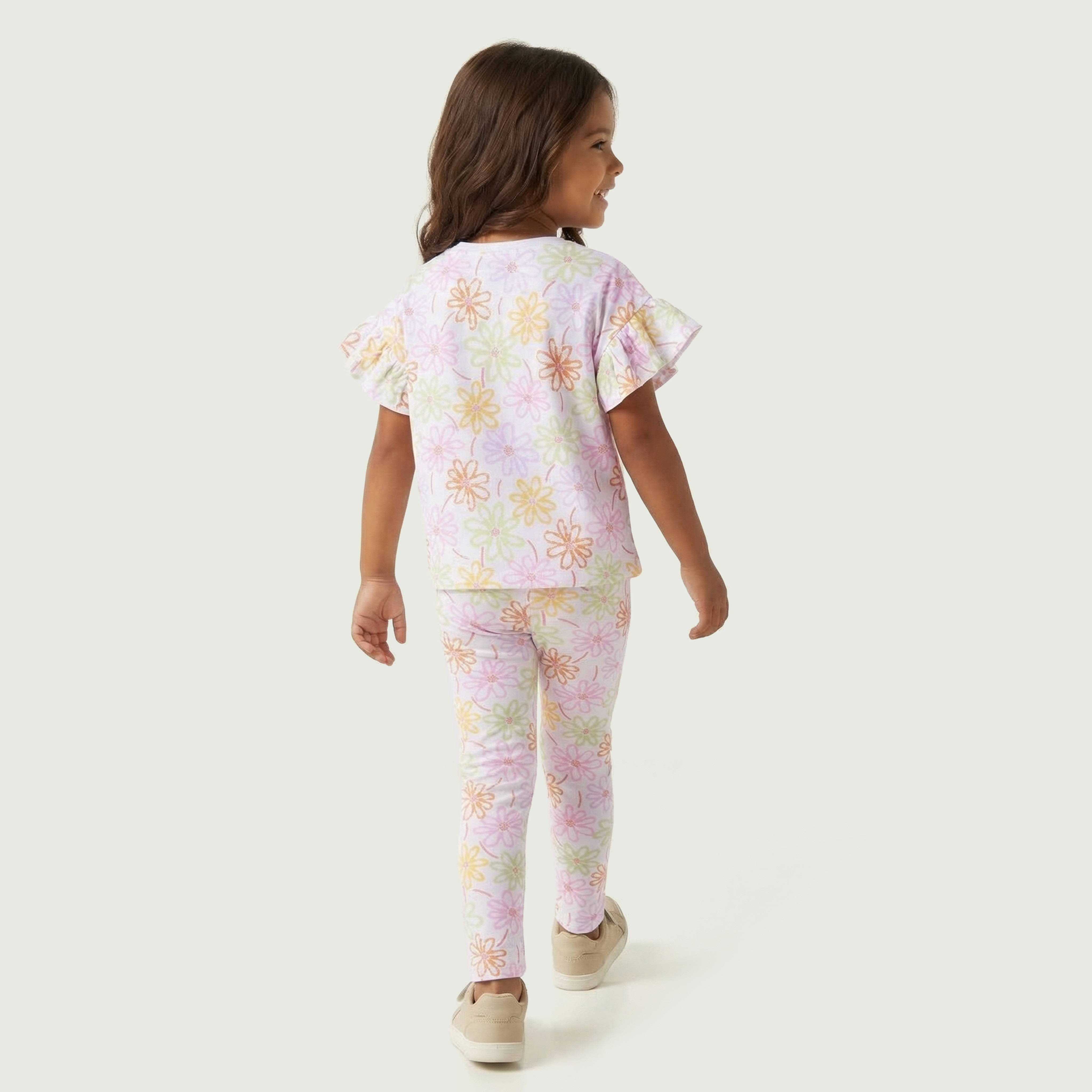 Juniors Crew Neck Short Sleeves T-shirt with Floral Print-girls-clothing-tshirts-image-3
