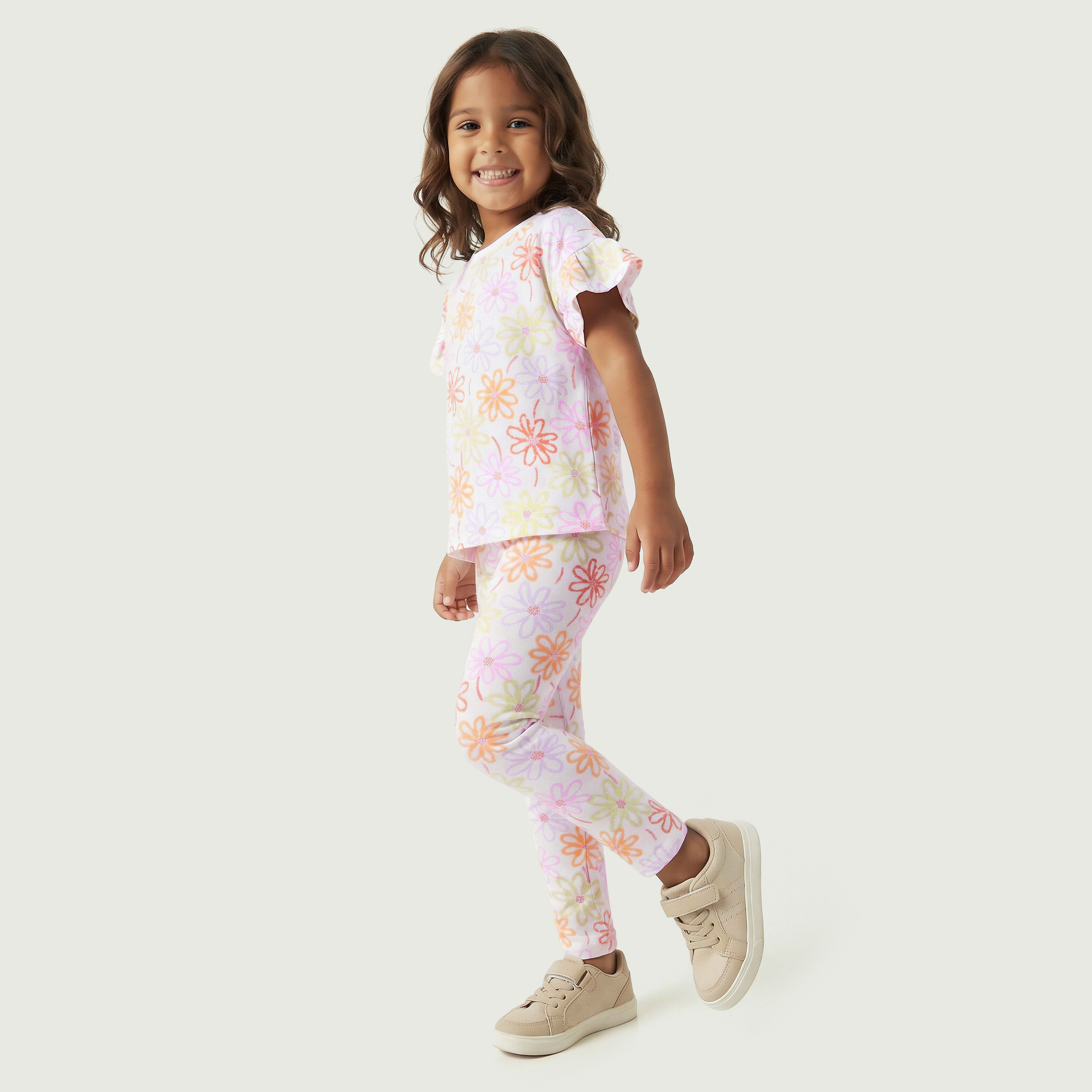 Juniors Crew Neck Short Sleeves T-shirt with Floral Print-girls-clothing-tshirts-image-5