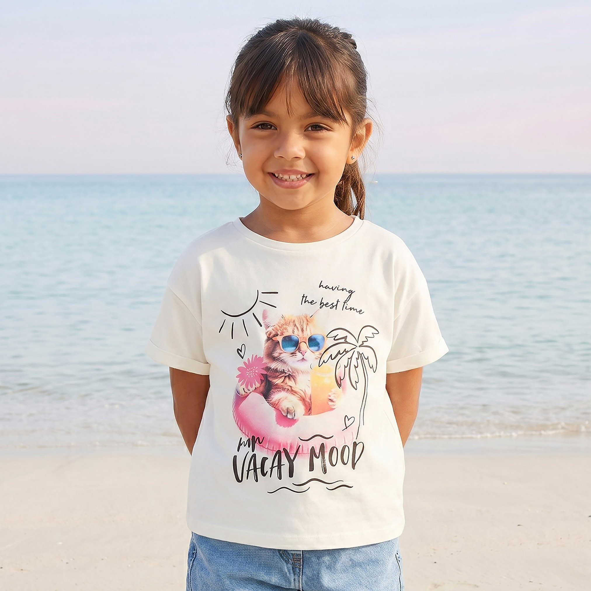 Juniors Crew Neck Short Sleeves T-shirt with Graphic Print-girls-clothing-tshirts-image-1