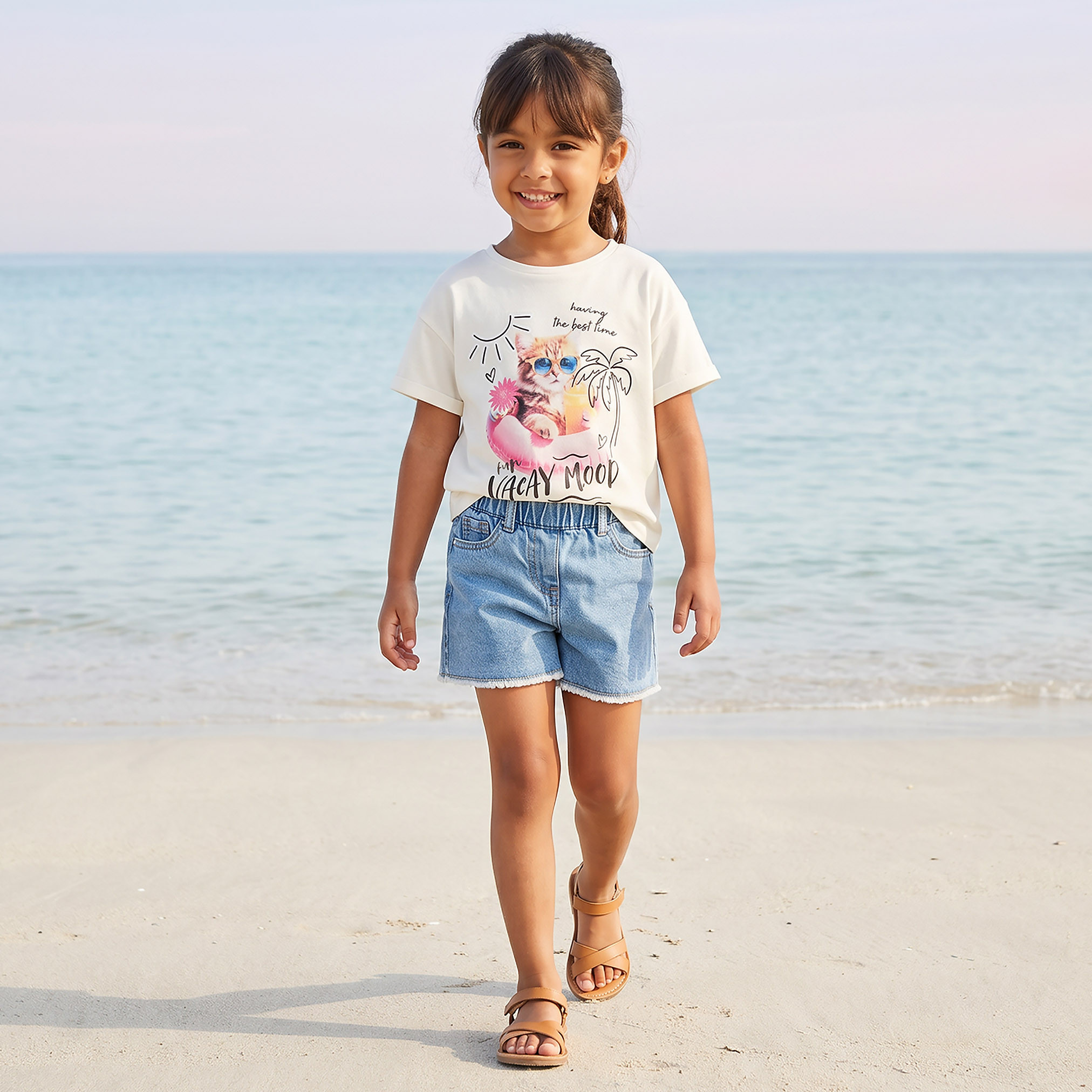 Juniors Crew Neck Short Sleeves T-shirt with Graphic Print-girls-clothing-tshirts-image-2