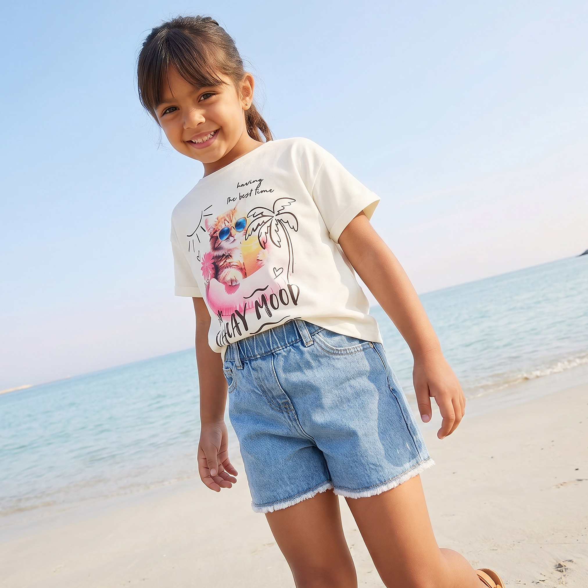 Juniors Crew Neck Short Sleeves T-shirt with Graphic Print-girls-clothing-tshirts-image-6