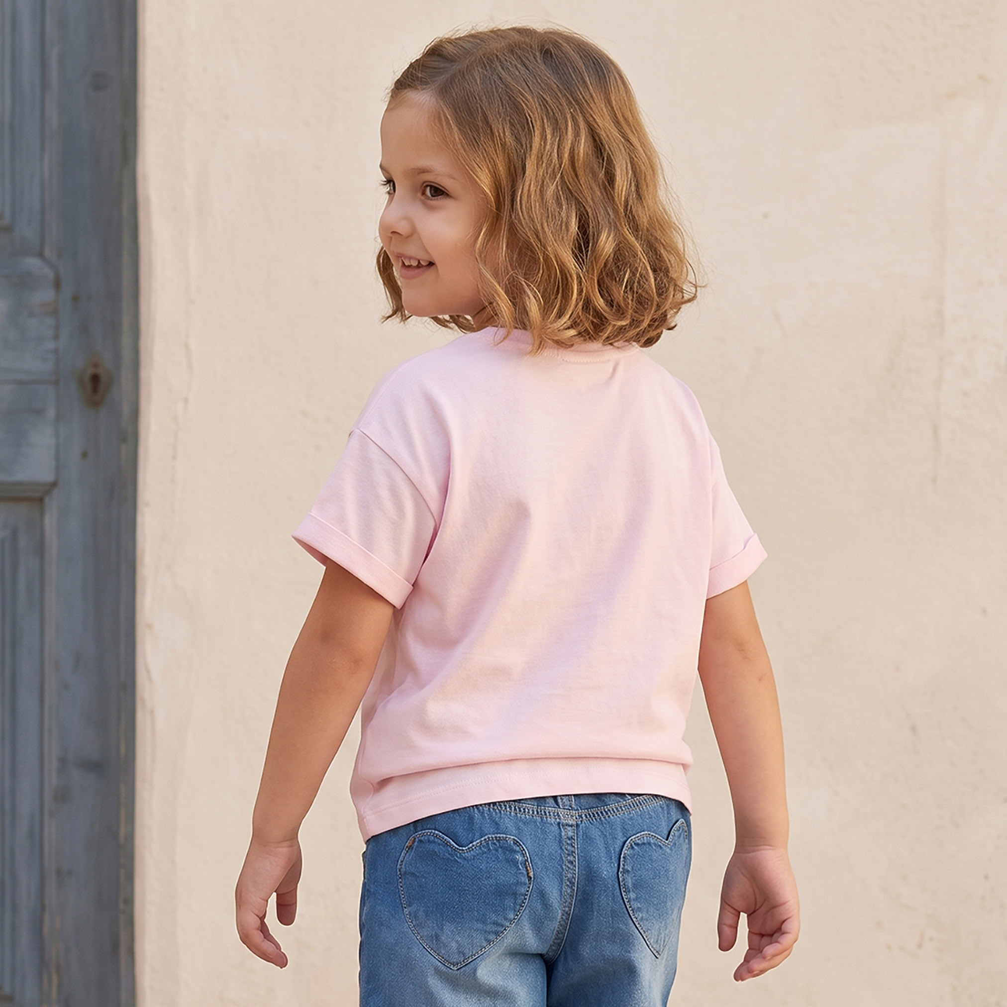 Juniors Crew Neck Short Sleeves T-shirt with Butterfly Embellishment-girls-clothing-tshirts-image-3