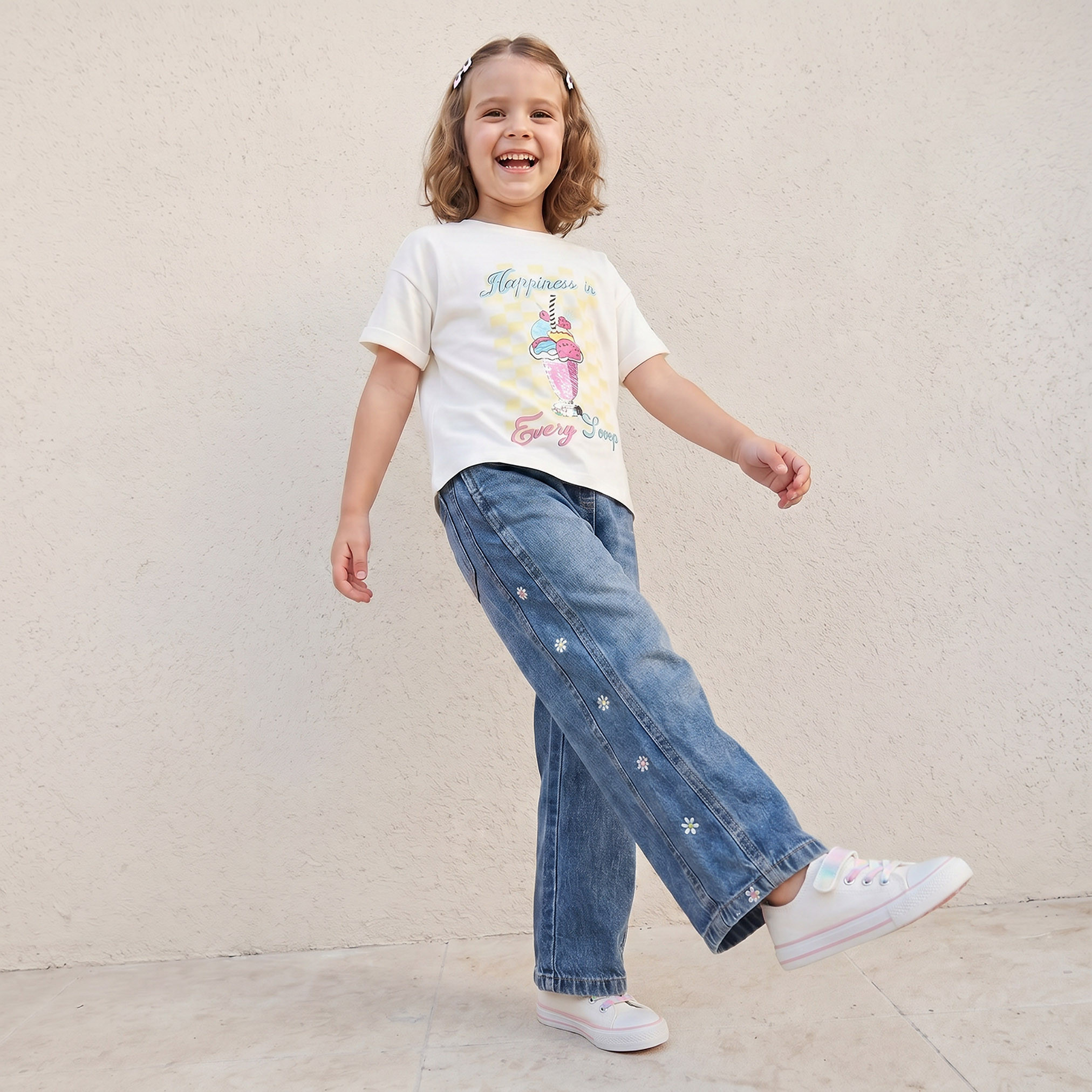 Juniors Crew Neck Short Sleeves T-shirt with Ice Cream Print-girls-clothing-tshirts-image-5