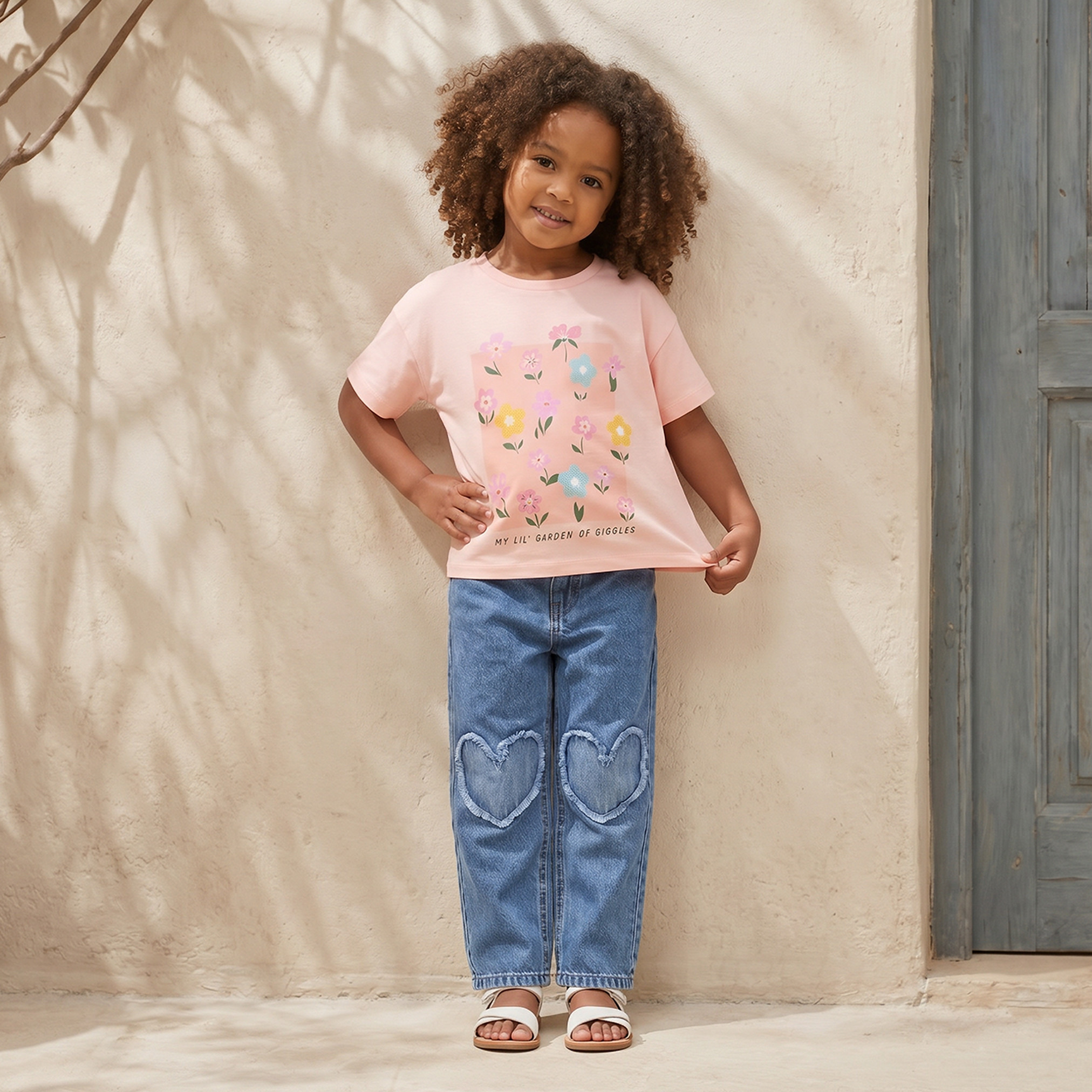 Juniors Crew Neck Short Sleeves T-shirt with Floral Print-girls-clothing-tshirts-image-2