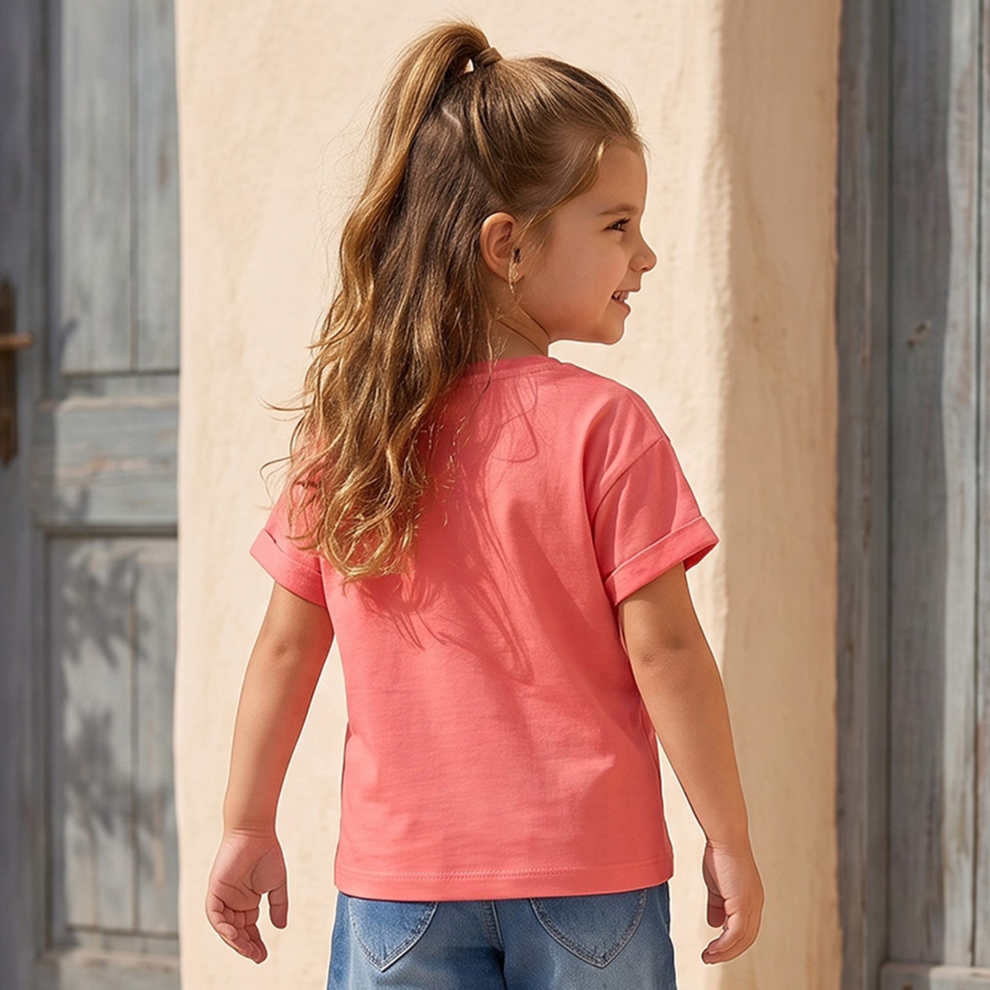 Juniors Crew Neck Short Sleeves T-shirt with Slogan Embellishment-girls-clothing-tshirts-image-3