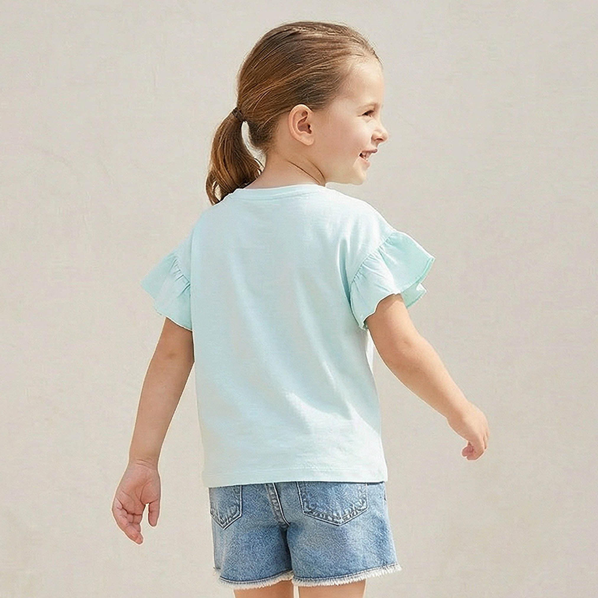 Juniors Round Neck Short Sleeves T-shirt with Flamingo Print-girls-clothing-tshirts-image-3