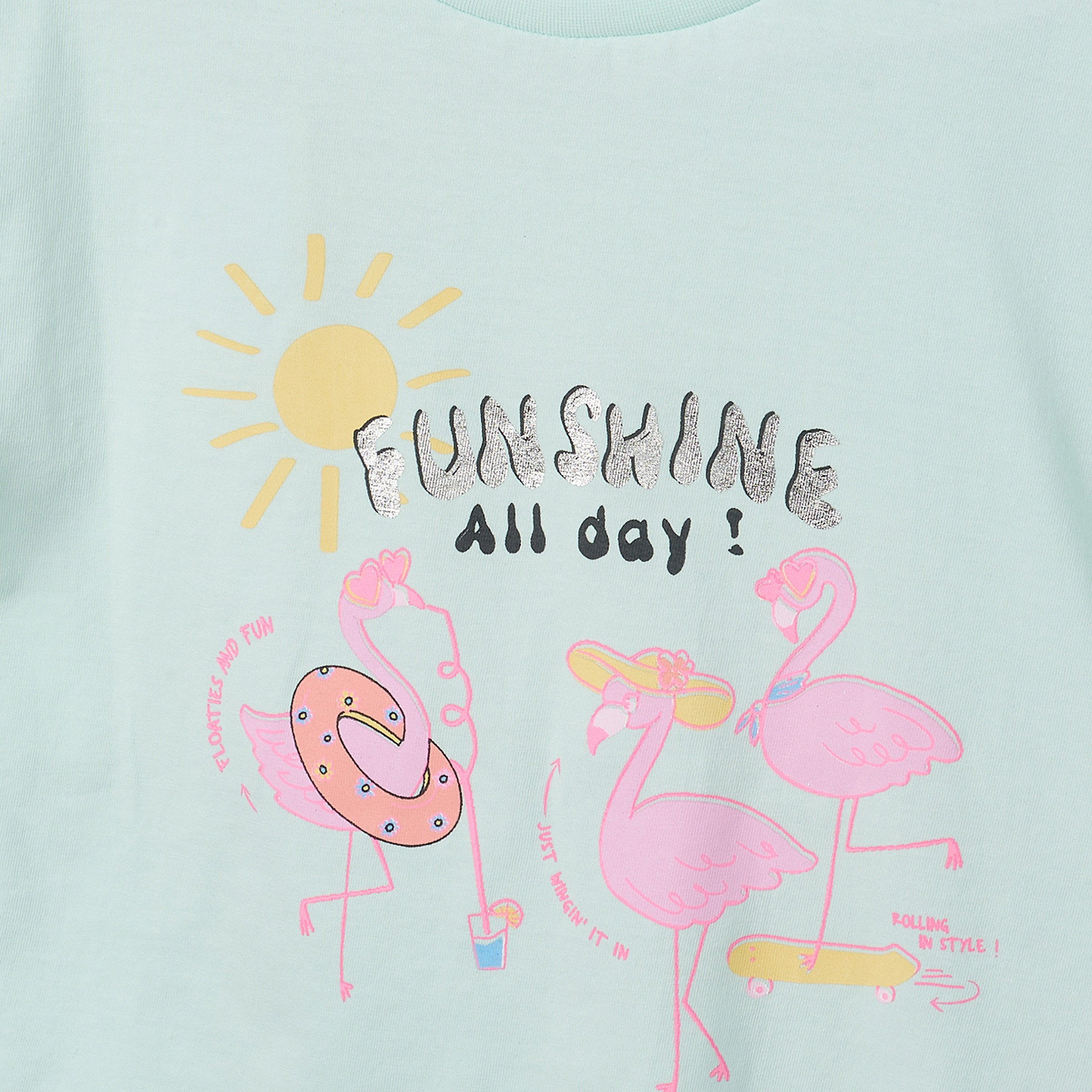 Juniors Round Neck Short Sleeves T-shirt with Flamingo Print-girls-clothing-tshirts-image-4
