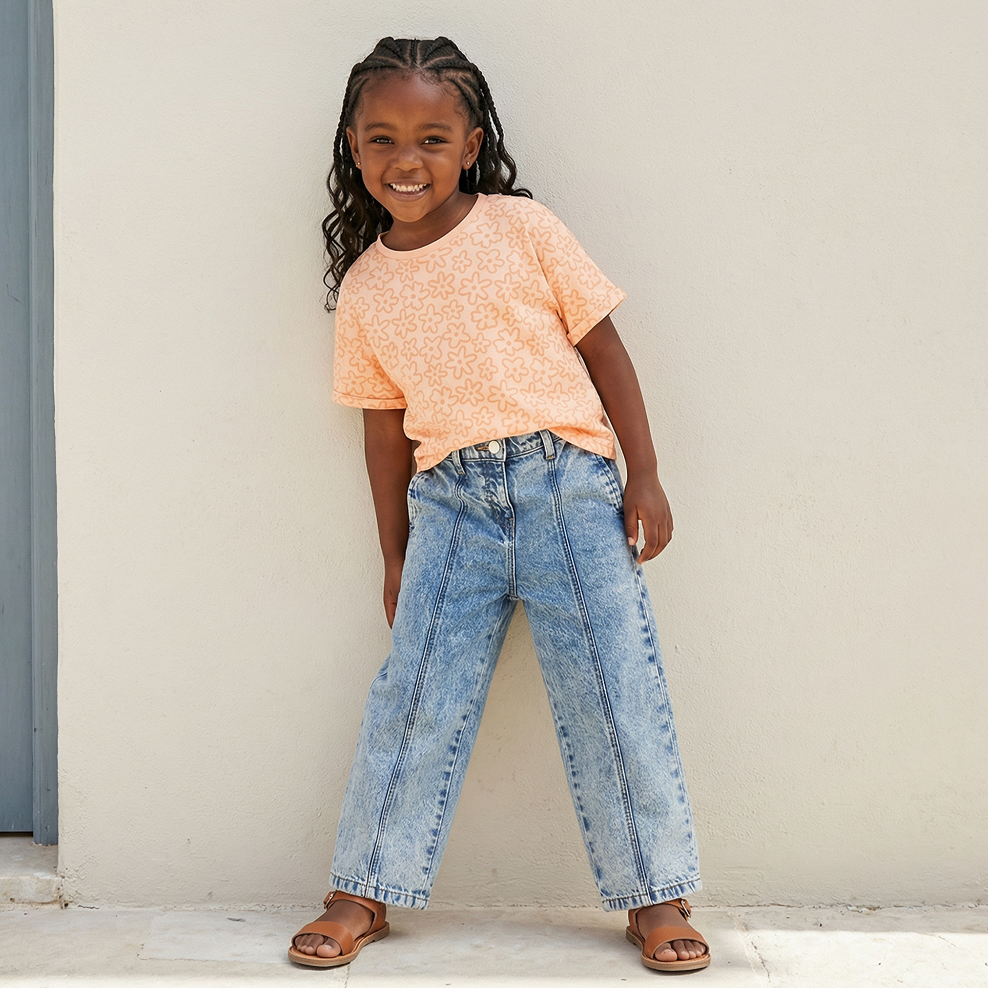 Juniors Round Neck Short Sleeves T-shirt with Floral Print-girls-clothing-tshirts-image-2