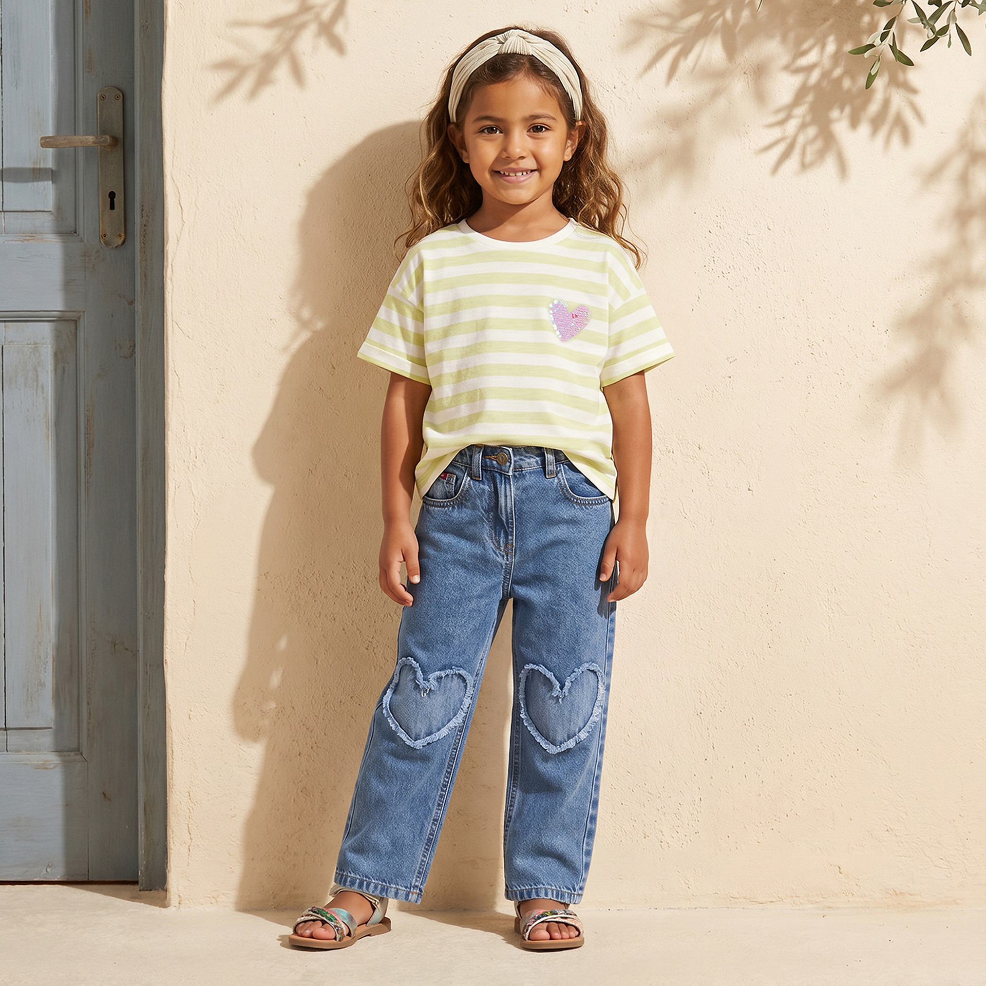 Juniors Crew Neck Short Sleeves T-shirt with Heart Embellishment-girls-clothing-tshirts-image-2
