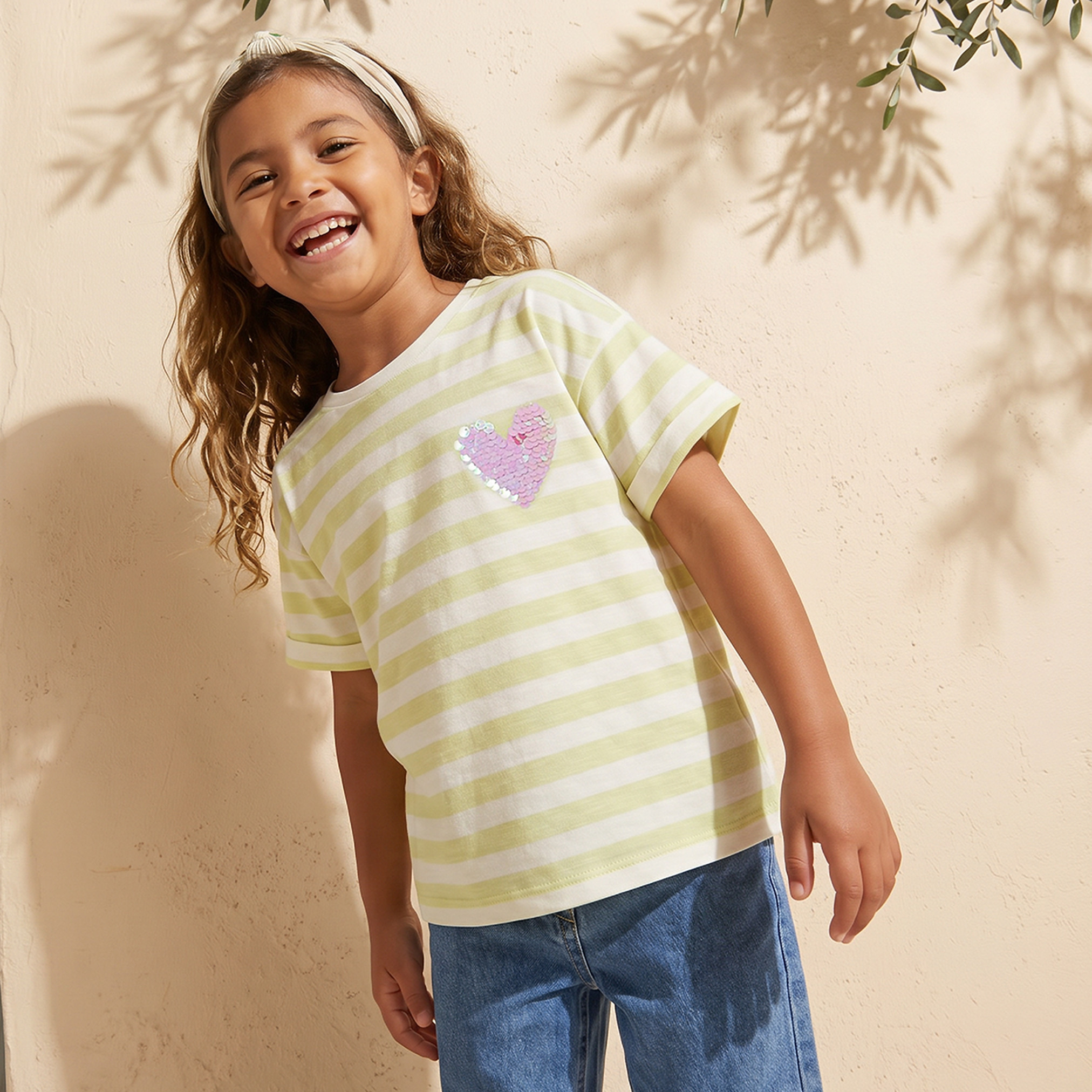 Juniors Crew Neck Short Sleeves T-shirt with Heart Embellishment-girls-clothing-tshirts-image-6