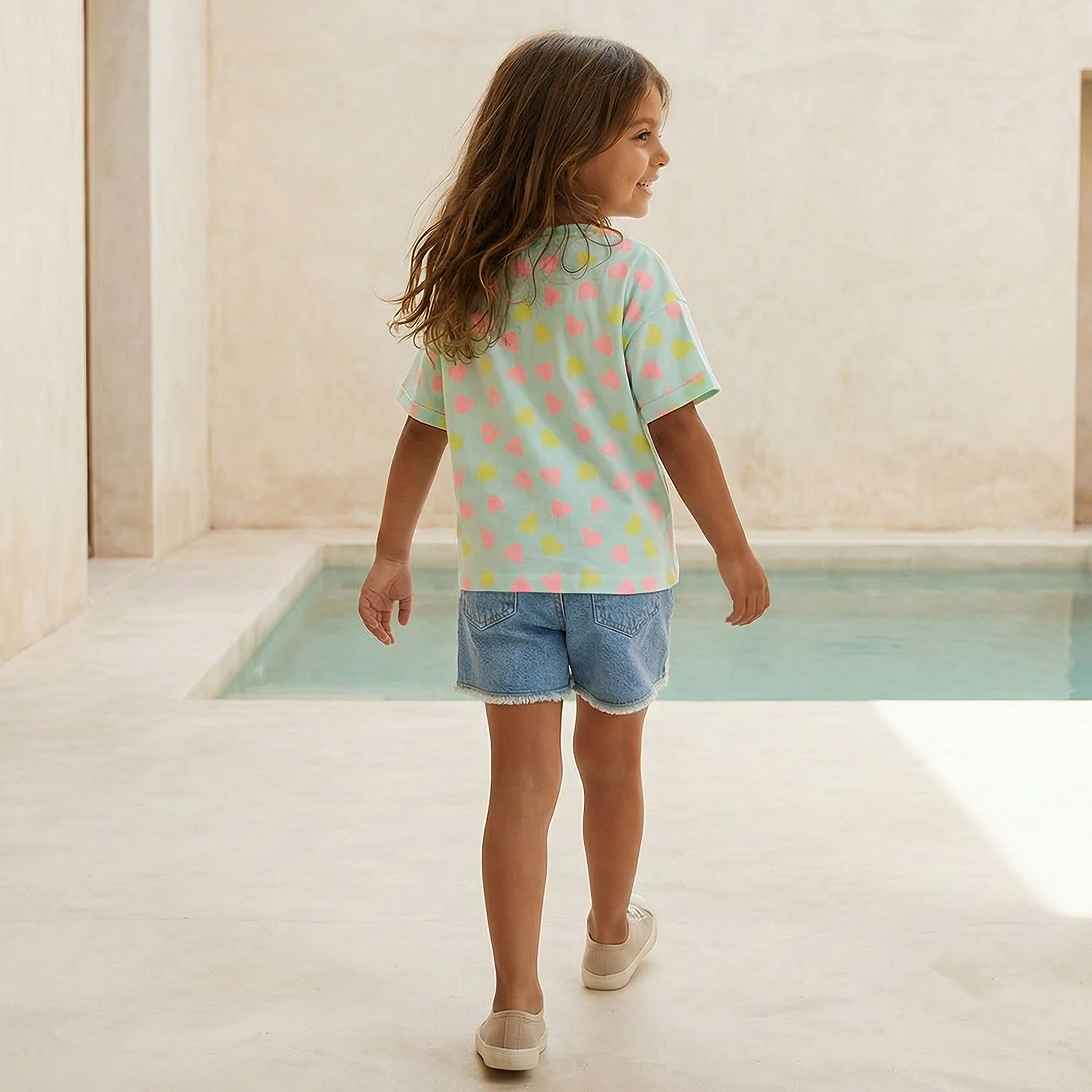 Juniors Crew Neck Short Sleeves T-shirt with Heart Print-girls-clothing-tshirts-image-3