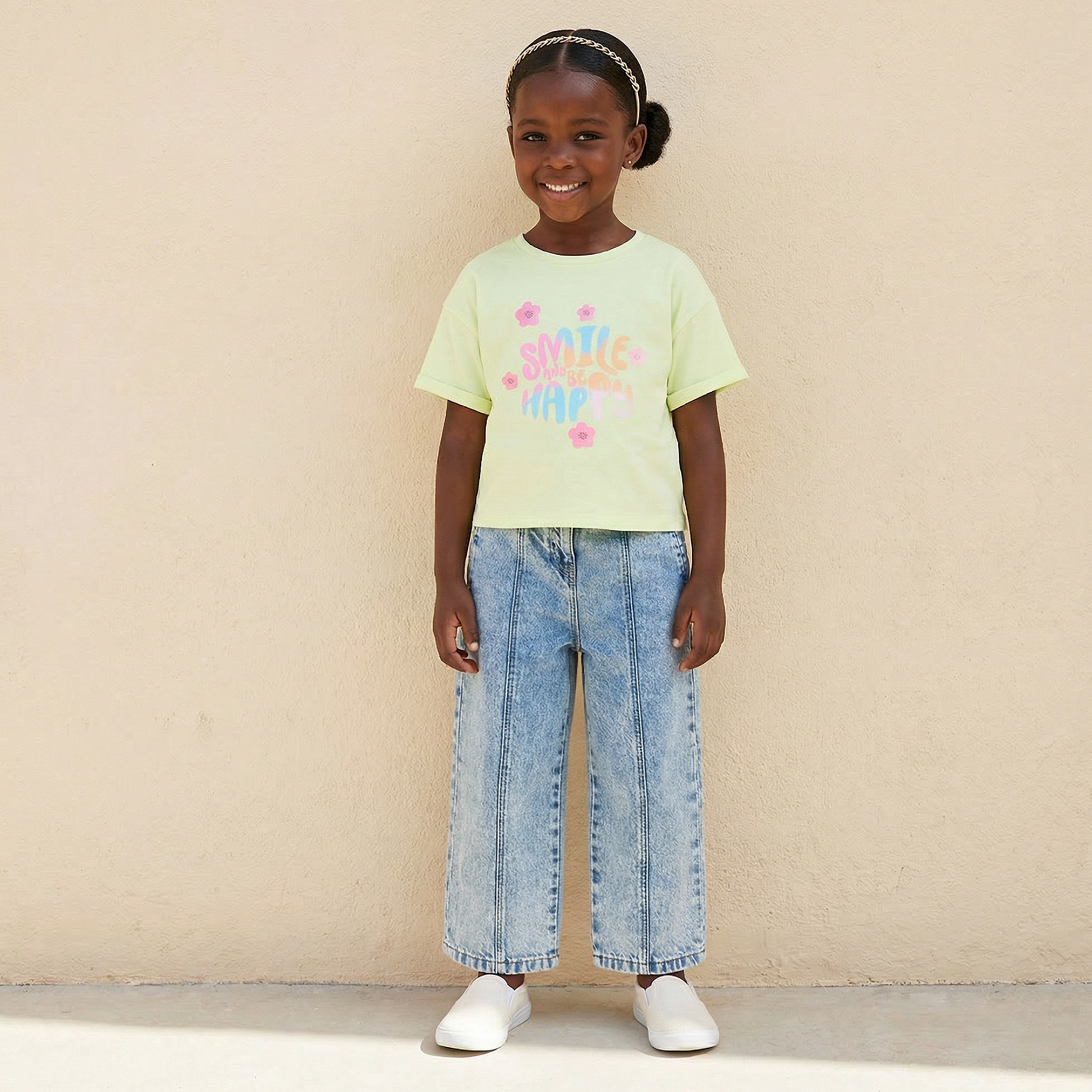 Juniors Round Neck Short Sleeves T-shirt with Slogan Print-girls-clothing-tshirts-image-5