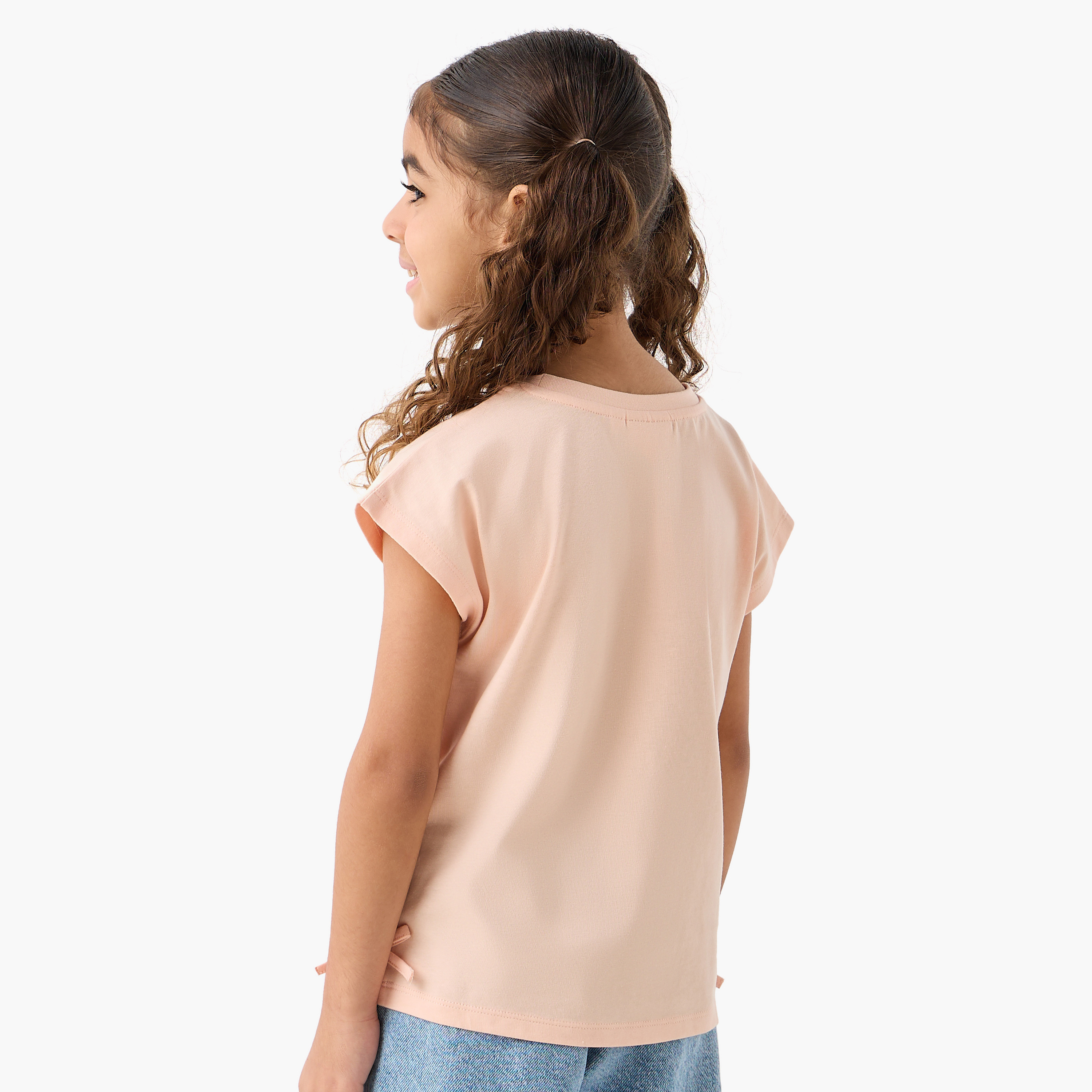 Pack of 2 Juniors Round Neck Short Sleeves T-shirt with Heart Print-girls-clothing-tshirts-image-4