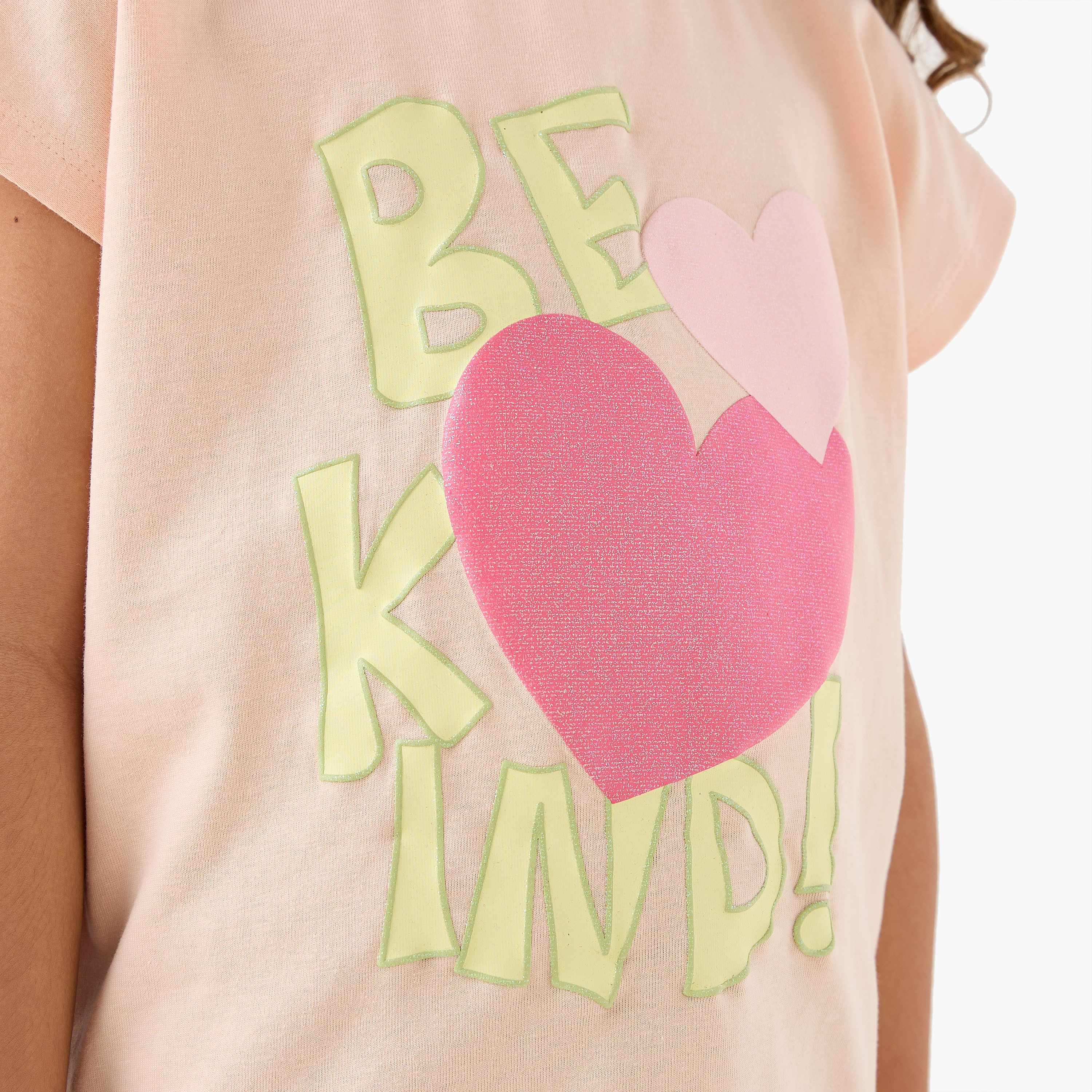 Pack of 2 Juniors Round Neck Short Sleeves T-shirt with Heart Print-girls-clothing-tshirts-image-6