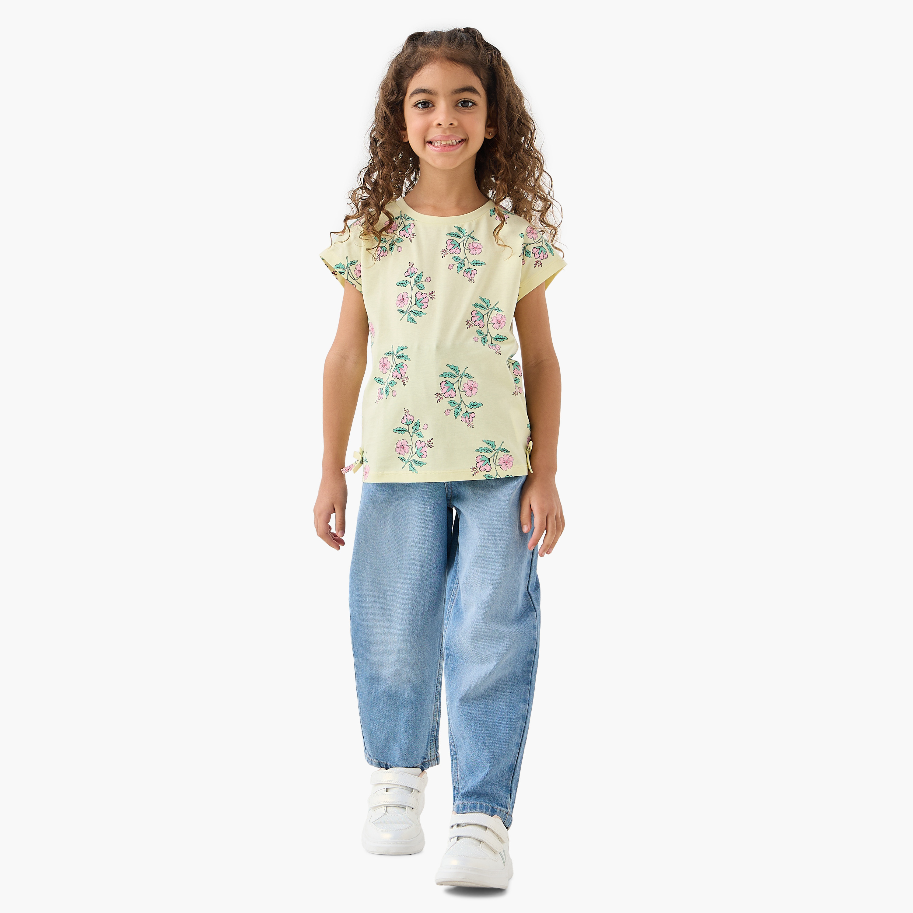 Pack of 2 Juniors Round Neck Short Sleeves T-shirt with Floral Print-girls-clothing-tshirts-image-7