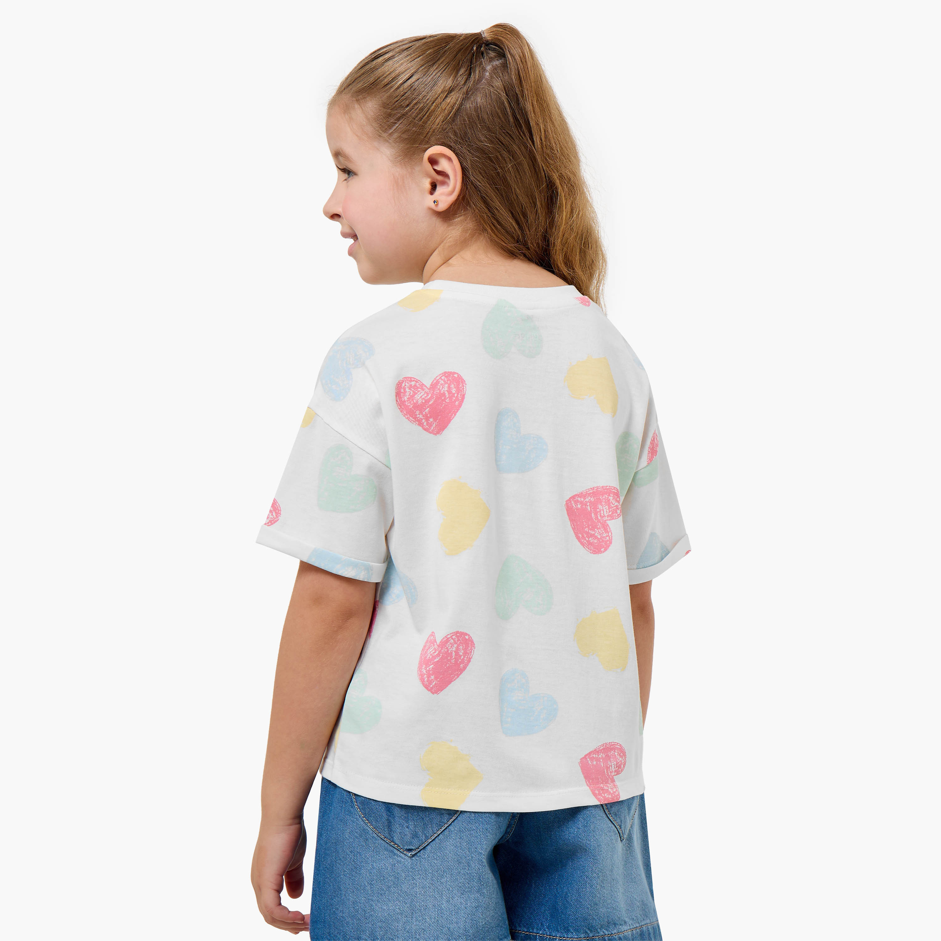 Juniors Crew Neck Short Sleeves T-shirt with Heart Print-girls-clothing-tshirts-image-3