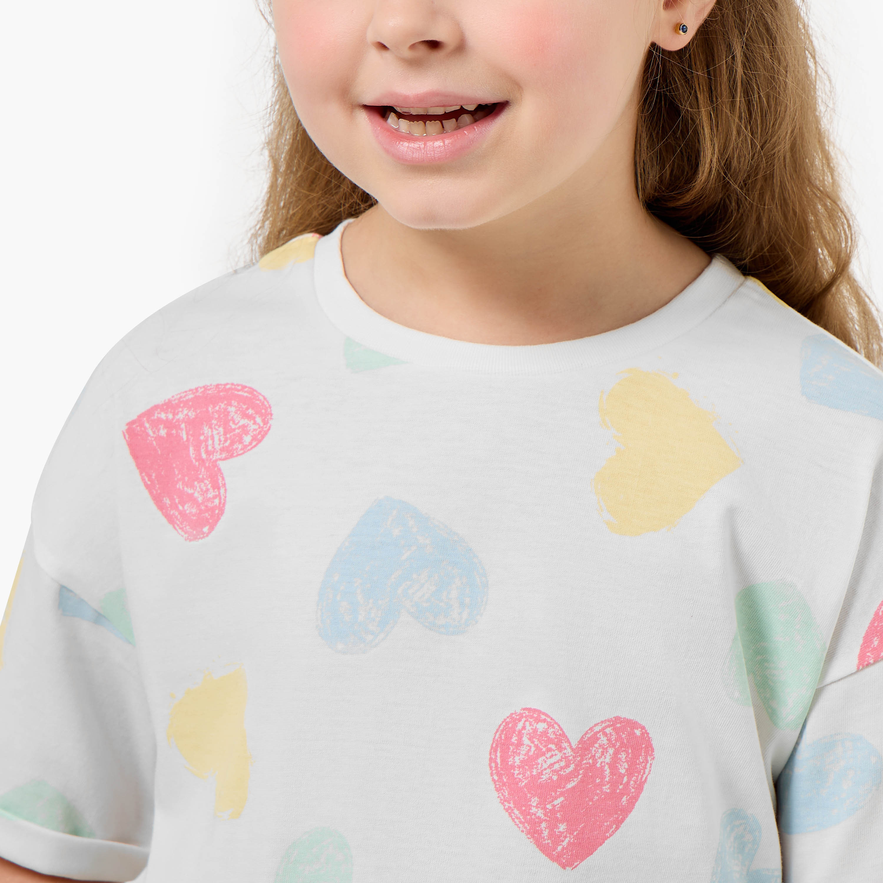 Juniors Crew Neck Short Sleeves T-shirt with Heart Print-girls-clothing-tshirts-image-4