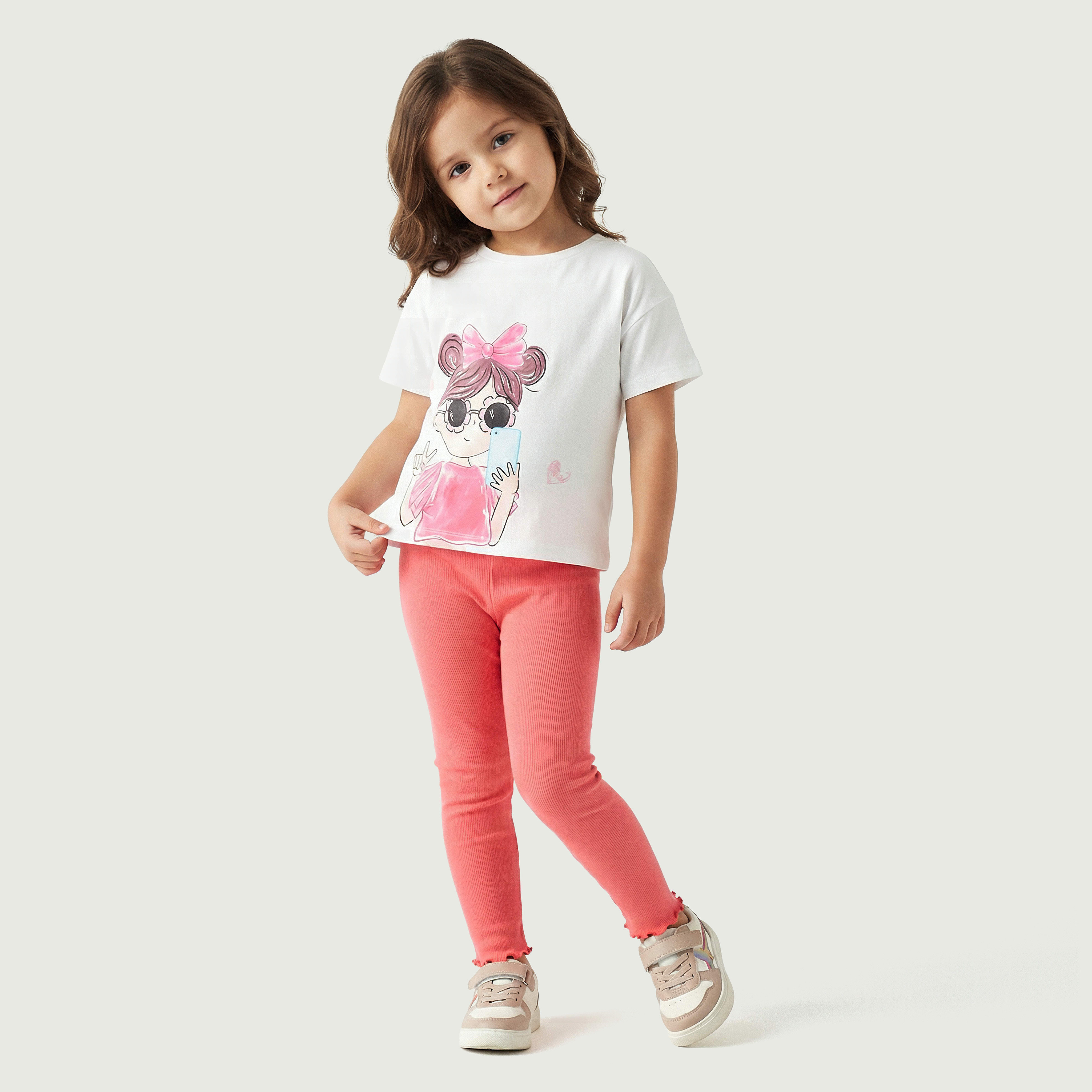 Juniors Crew Neck Short Sleeves T-shirt with Graphic Print-girls-clothing-tshirts-image-2