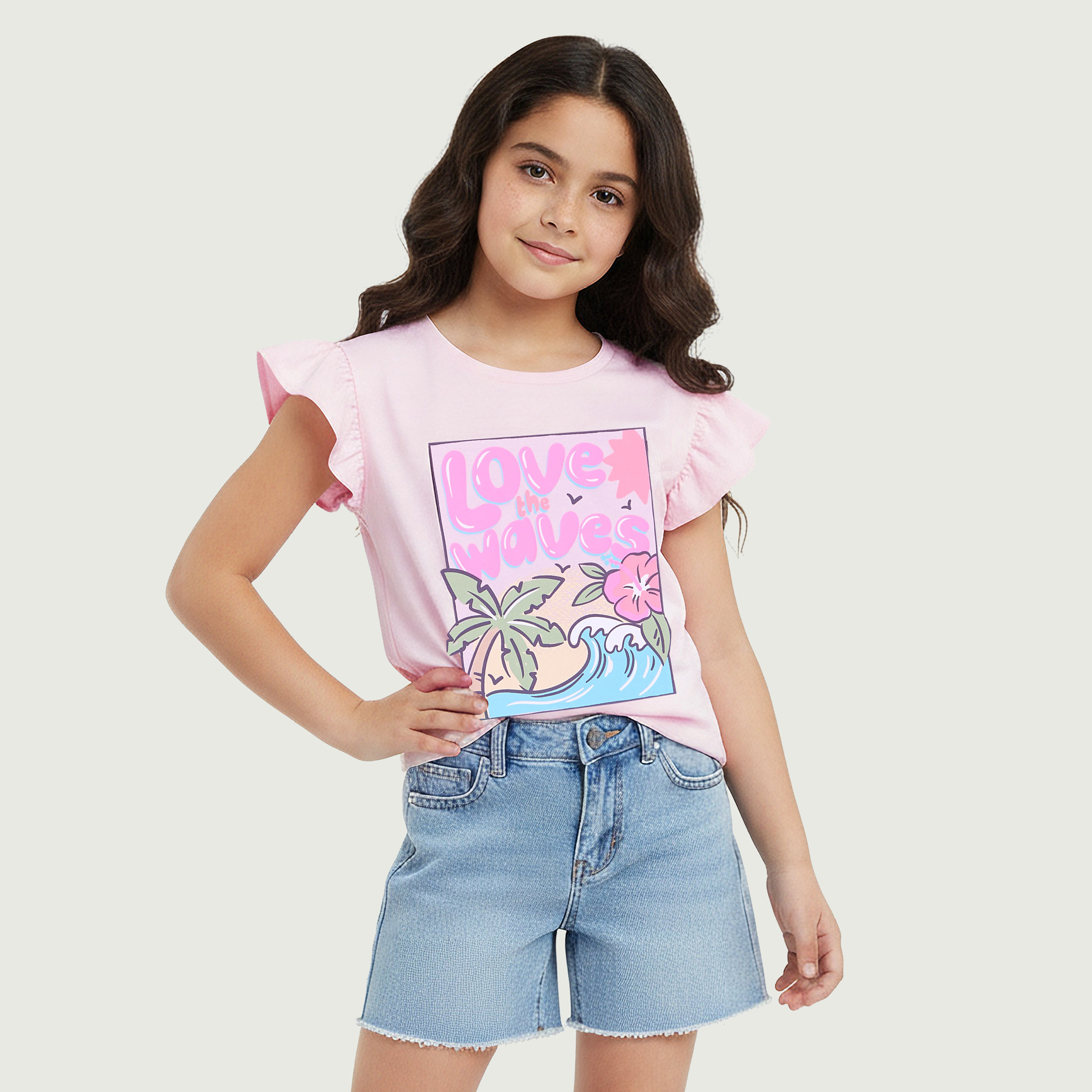 Juniors Crew Neck Short Sleeves T-shirt with Graphic Print-girls-clothing-tshirts-image-1
