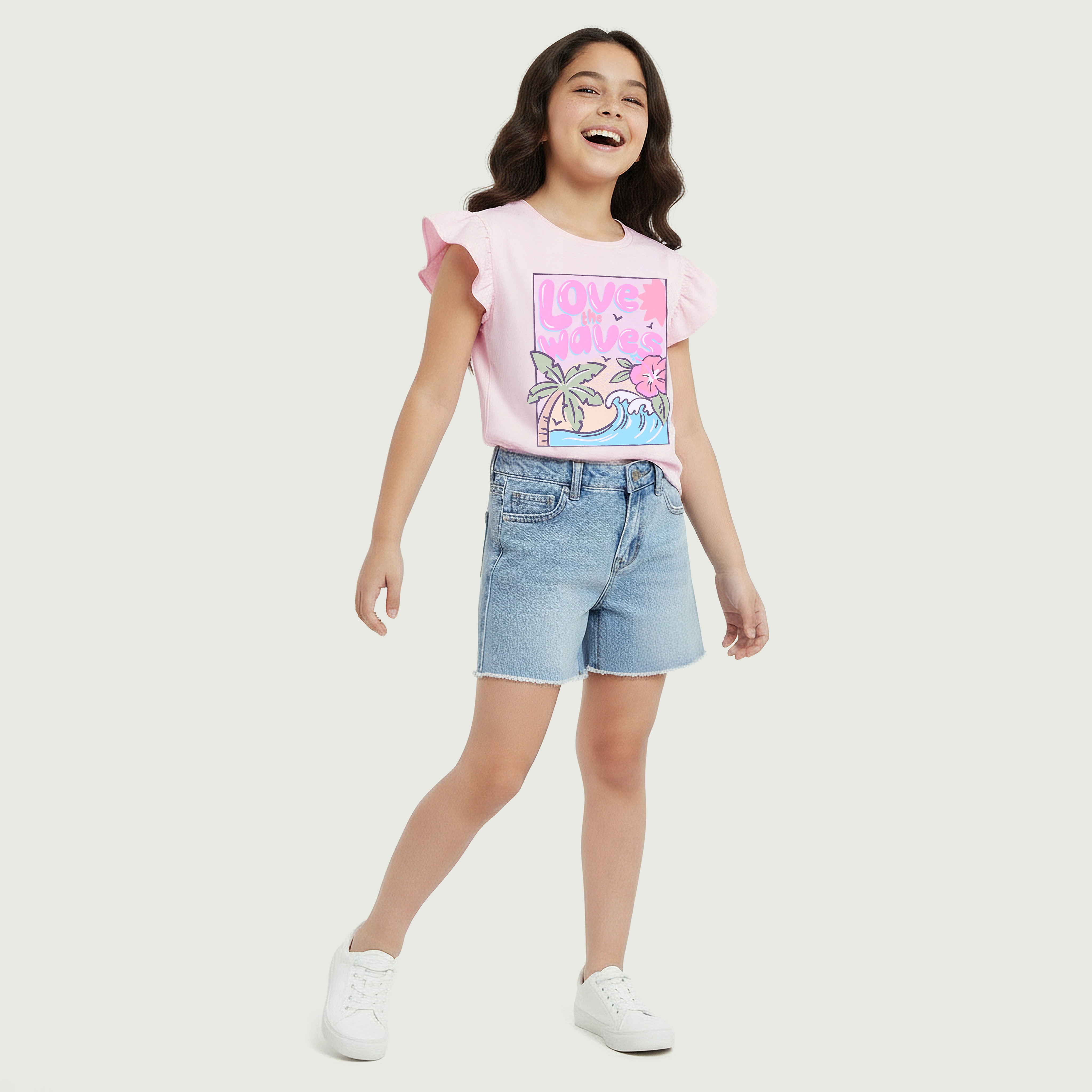 Juniors Crew Neck Short Sleeves T-shirt with Graphic Print-girls-clothing-tshirts-image-2