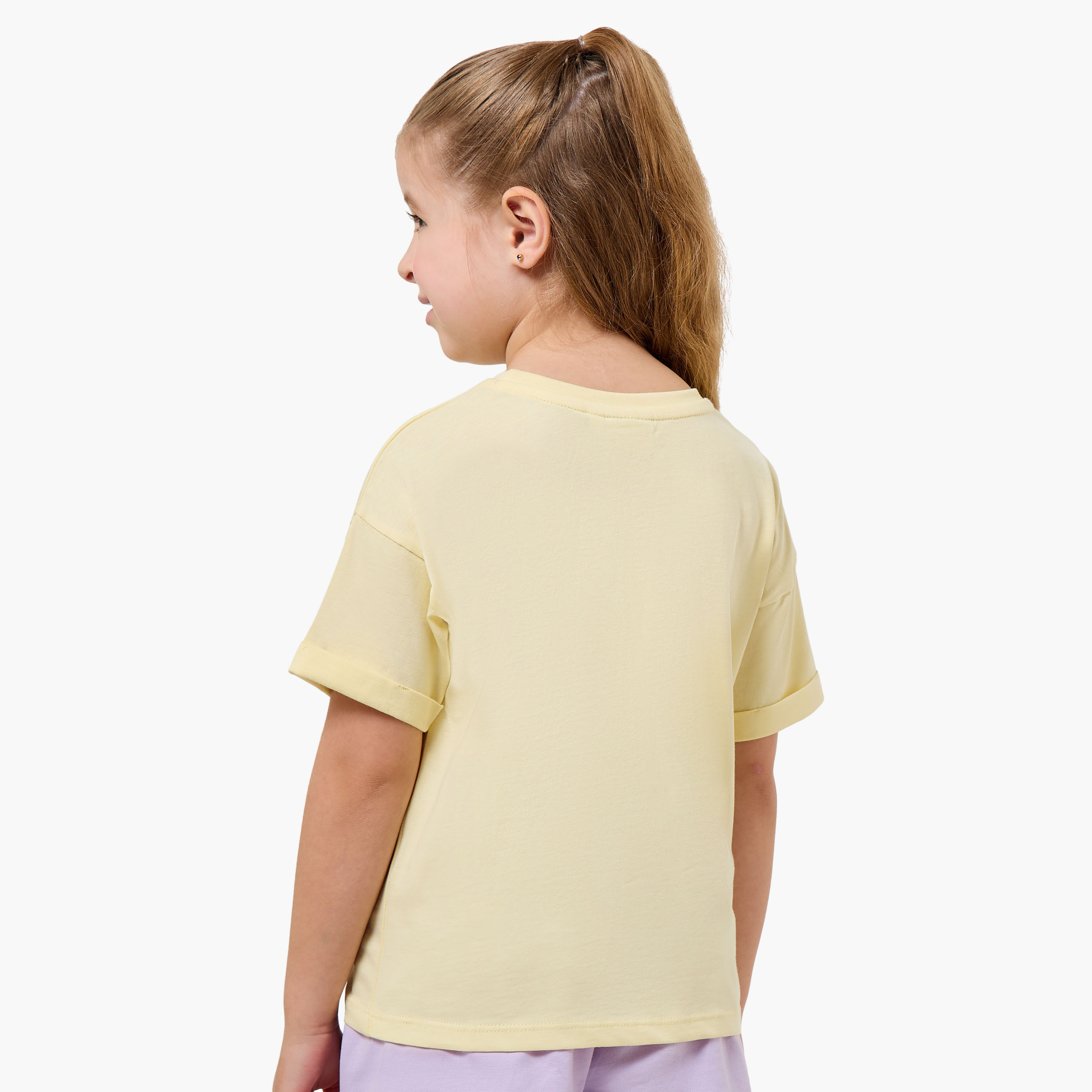 Juniors Crew Neck Short Sleeves T-shirt with Floral Sequin Detail-girls-clothing-tshirts-image-3