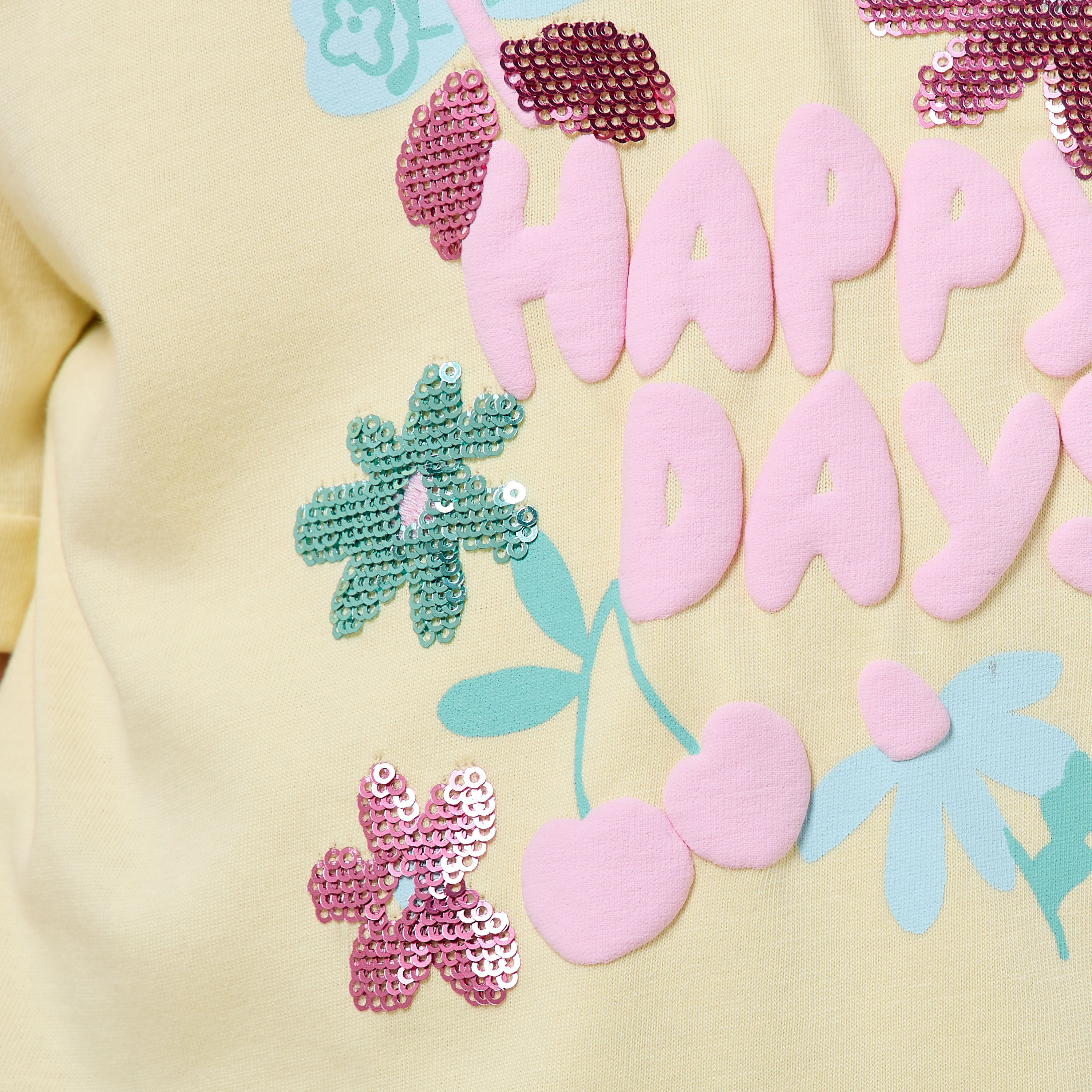 Juniors Crew Neck Short Sleeves T-shirt with Floral Sequin Detail-girls-clothing-tshirts-image-6