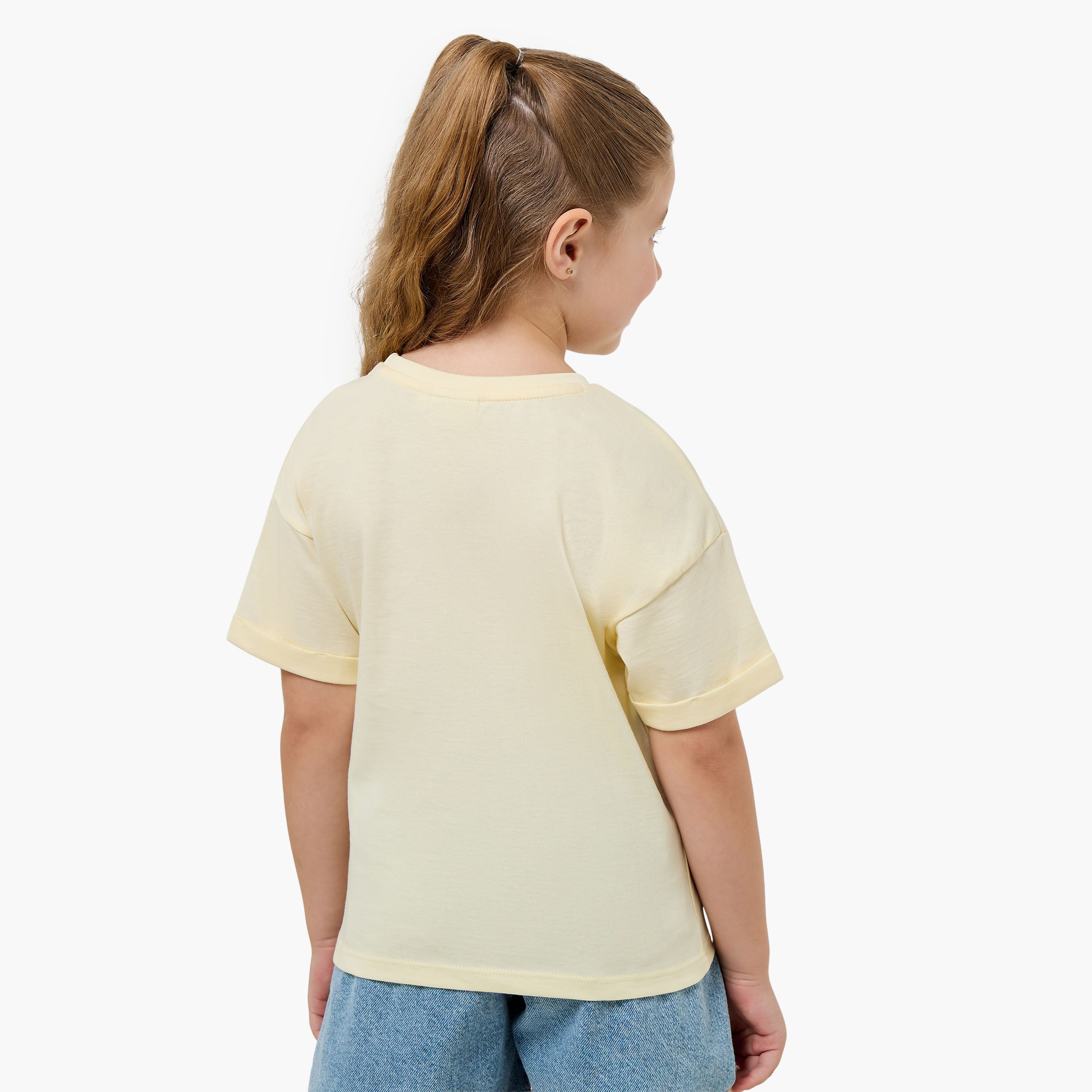 Juniors Crew Neck Short Sleeves T-shirt with Unicorn Sequin Detail-girls-clothing-tshirts-image-3