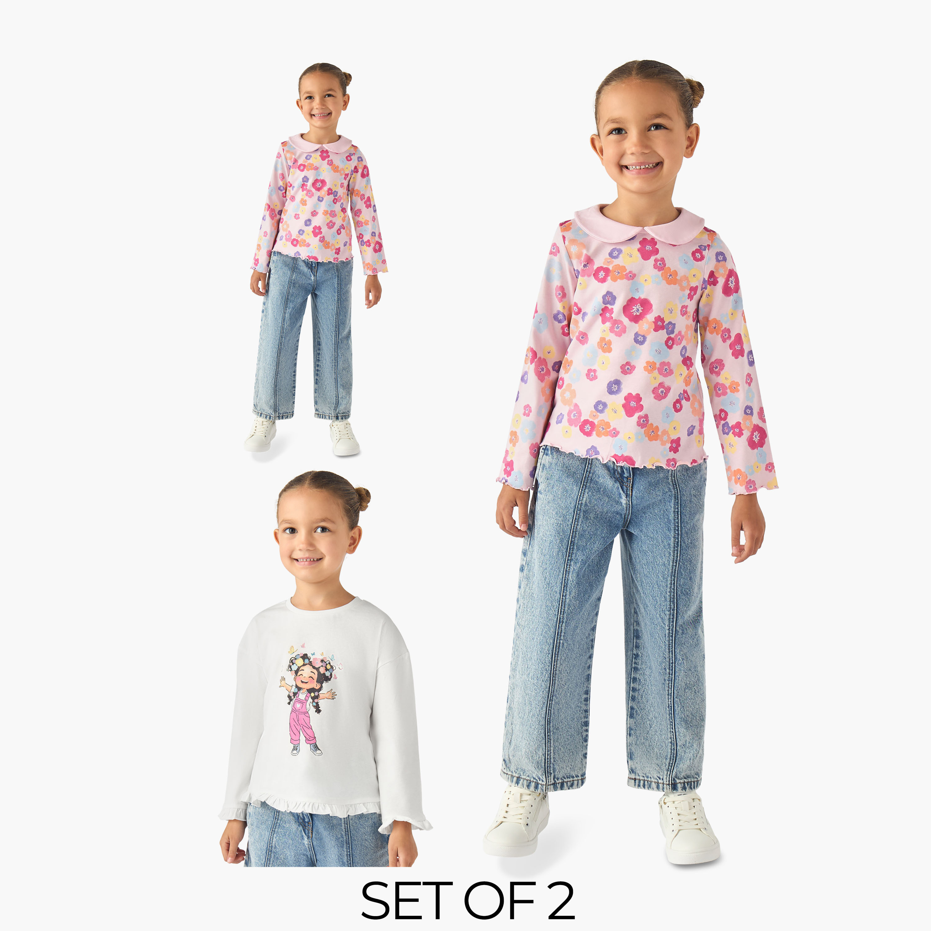 Pack of 2 Juniors Long Sleeves T-shirt with Assorted Print-girls-clothing-tshirts-image-1