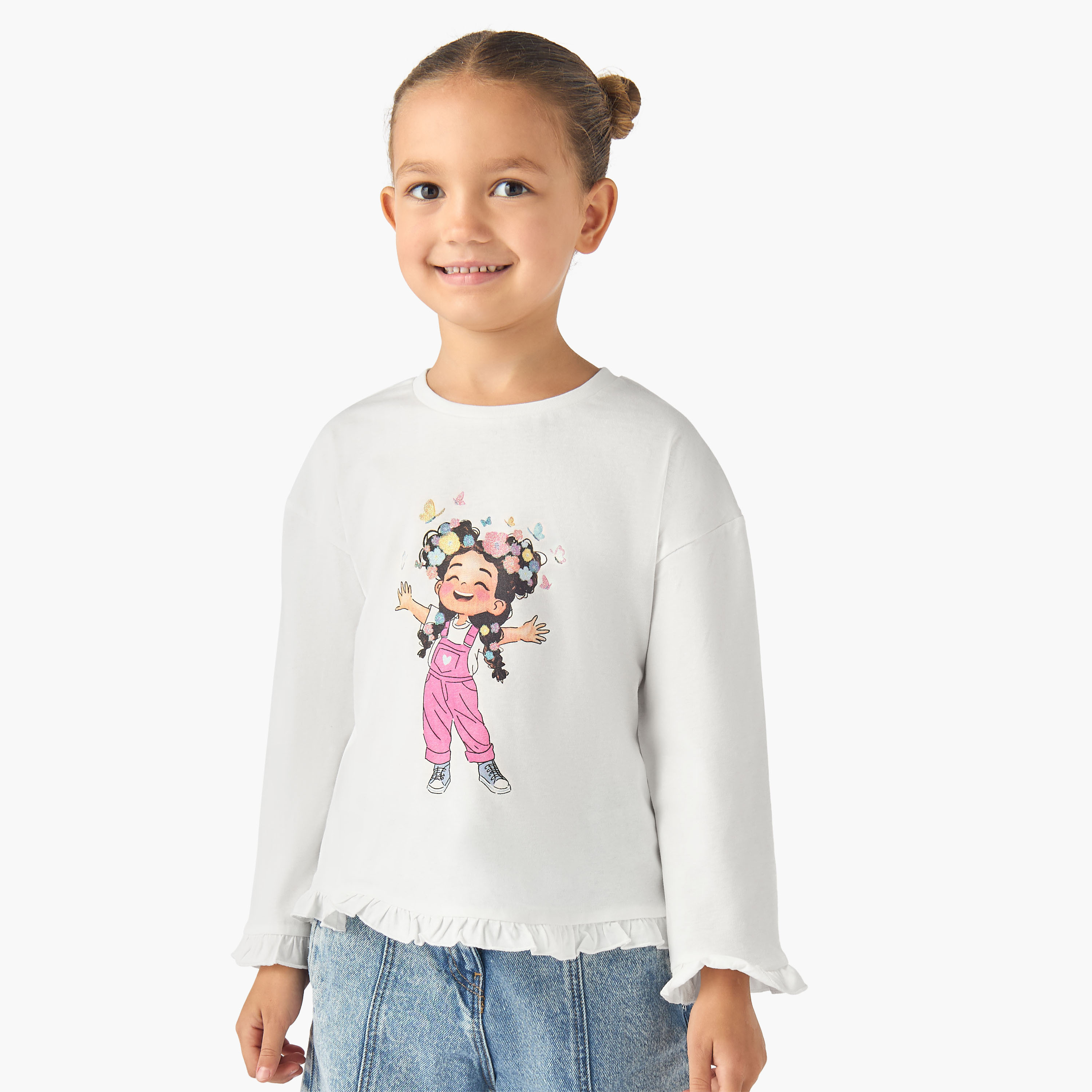 Pack of 2 Juniors Long Sleeves T-shirt with Assorted Print-girls-clothing-tshirts-image-2