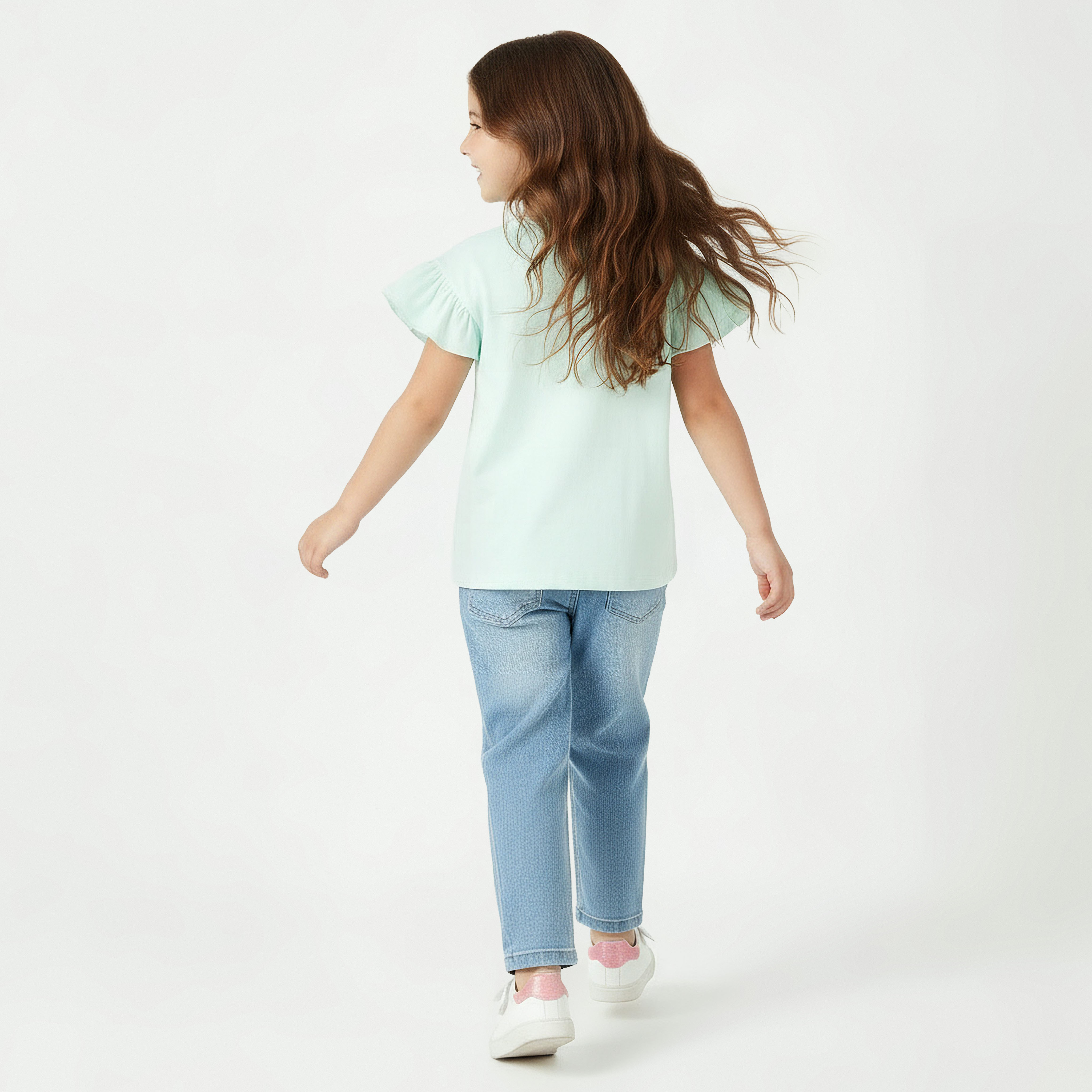 Juniors Crew Neck Short Sleeves T-shirt with Butterfly Print-girls-clothing-tshirts-image-3