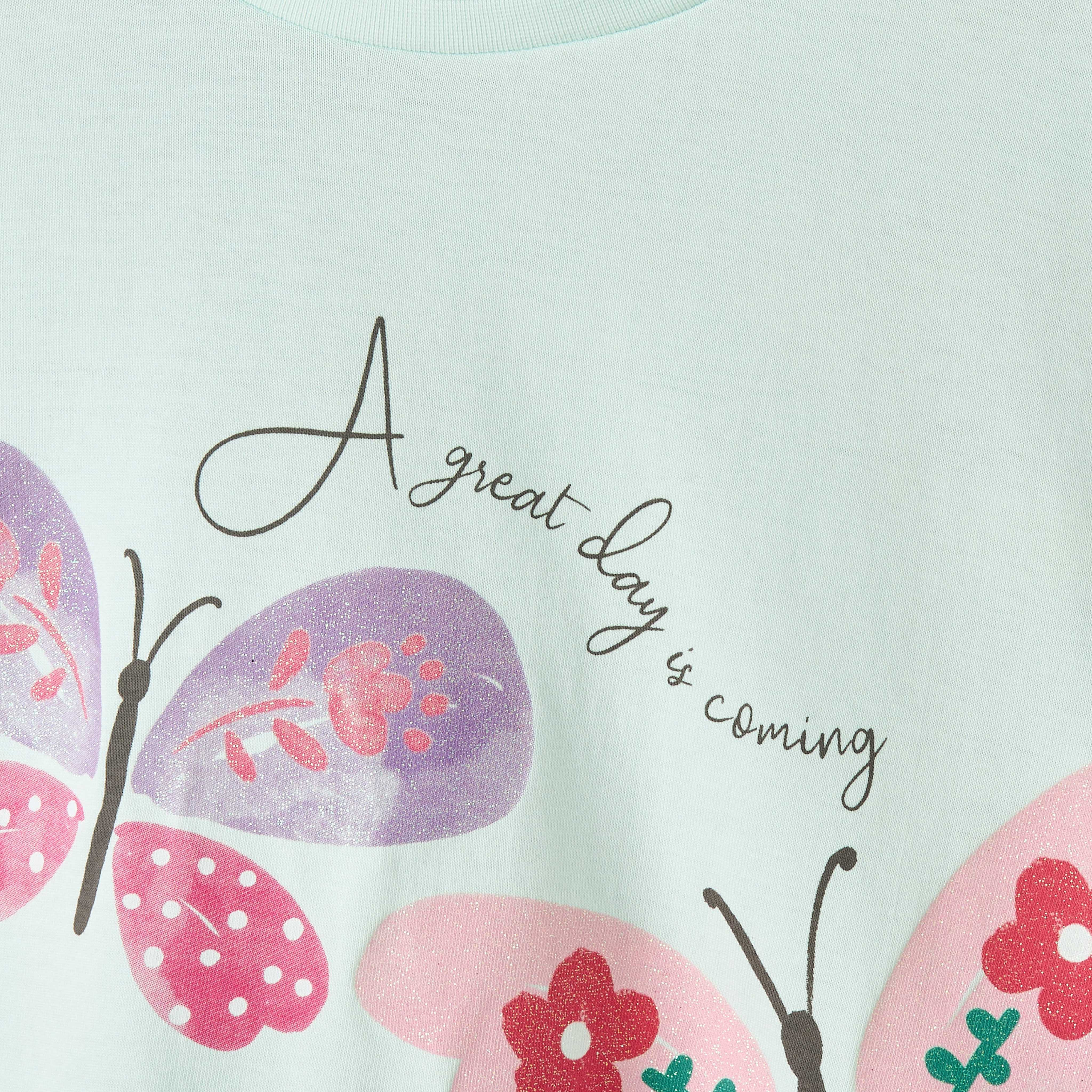 Juniors Crew Neck Short Sleeves T-shirt with Butterfly Print-girls-clothing-tshirts-image-4