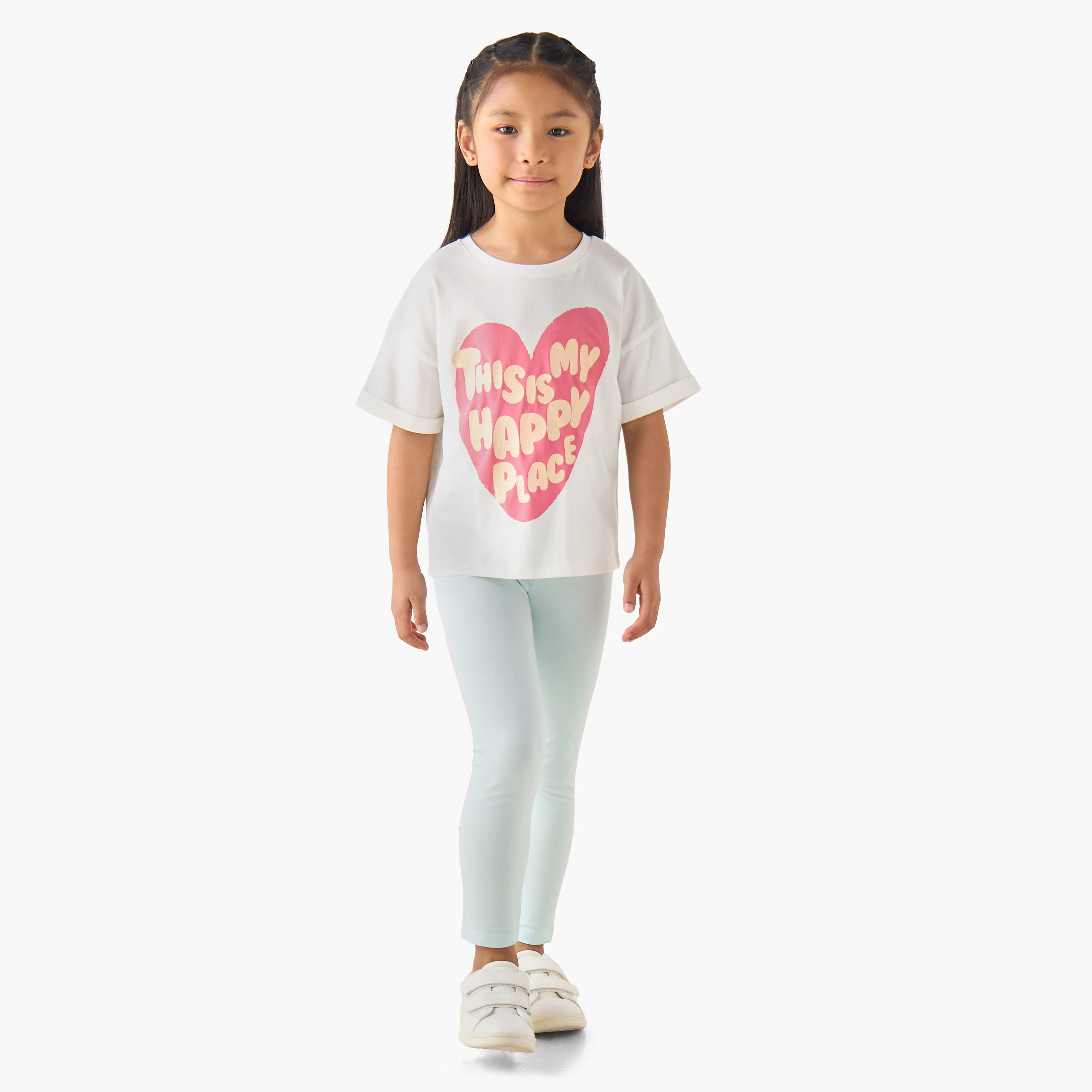 Juniors Crew Neck Short Sleeves T-shirt with Slogan Print-girls-clothing-tshirts-image-2