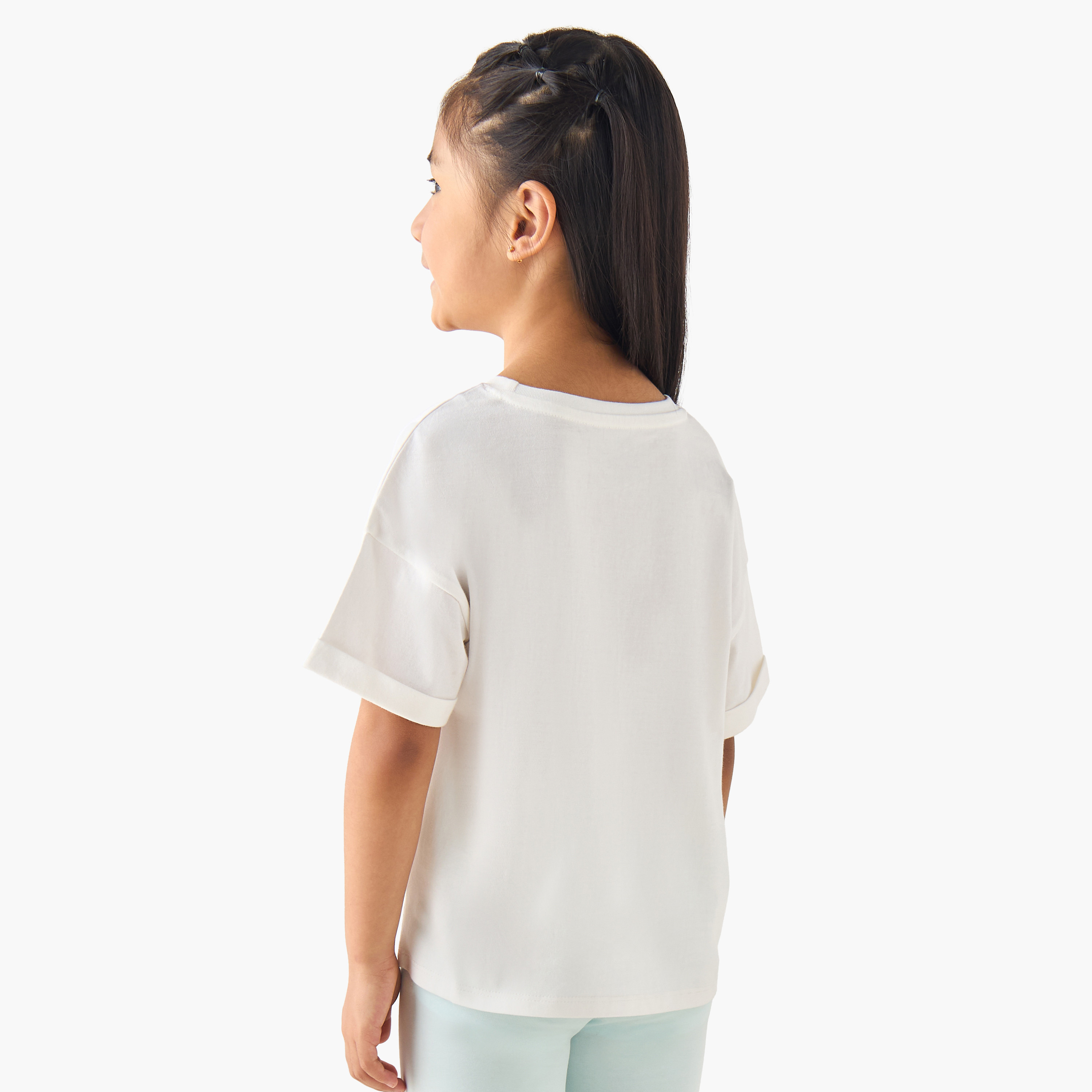 Juniors Crew Neck Short Sleeves T-shirt with Slogan Print-girls-clothing-tshirts-image-3