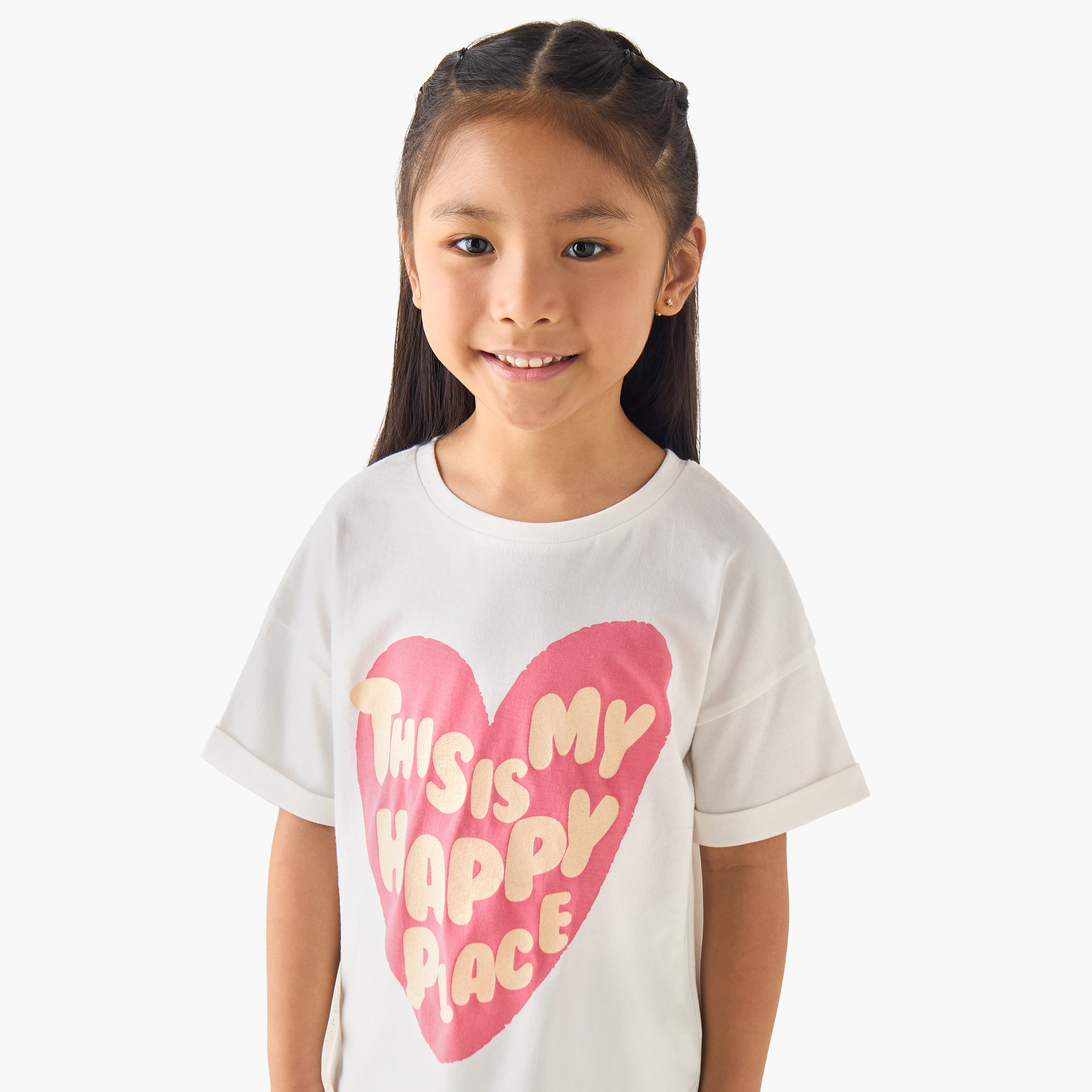 Juniors Crew Neck Short Sleeves T-shirt with Slogan Print-girls-clothing-tshirts-image-4