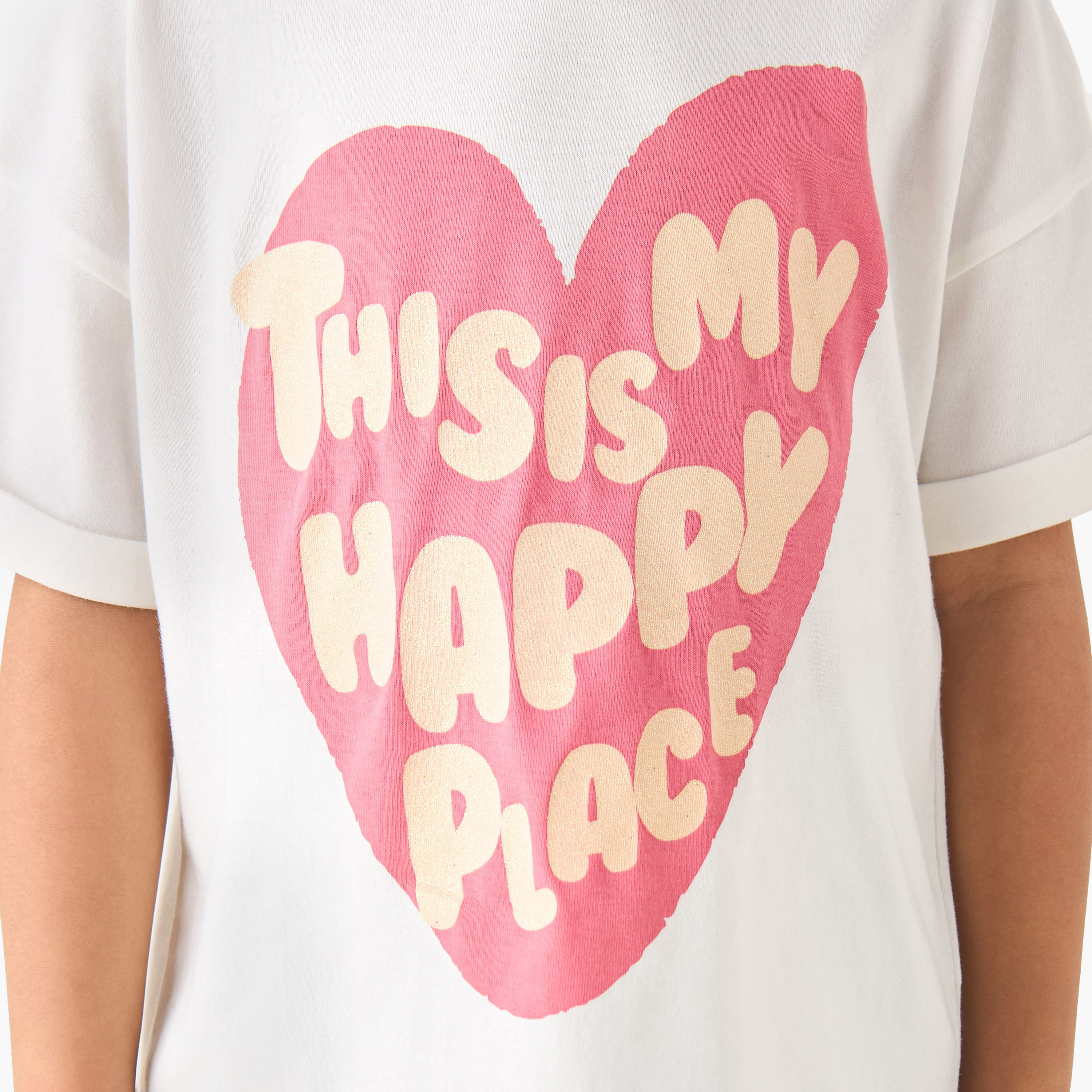 Juniors Crew Neck Short Sleeves T-shirt with Slogan Print-girls-clothing-tshirts-image-5