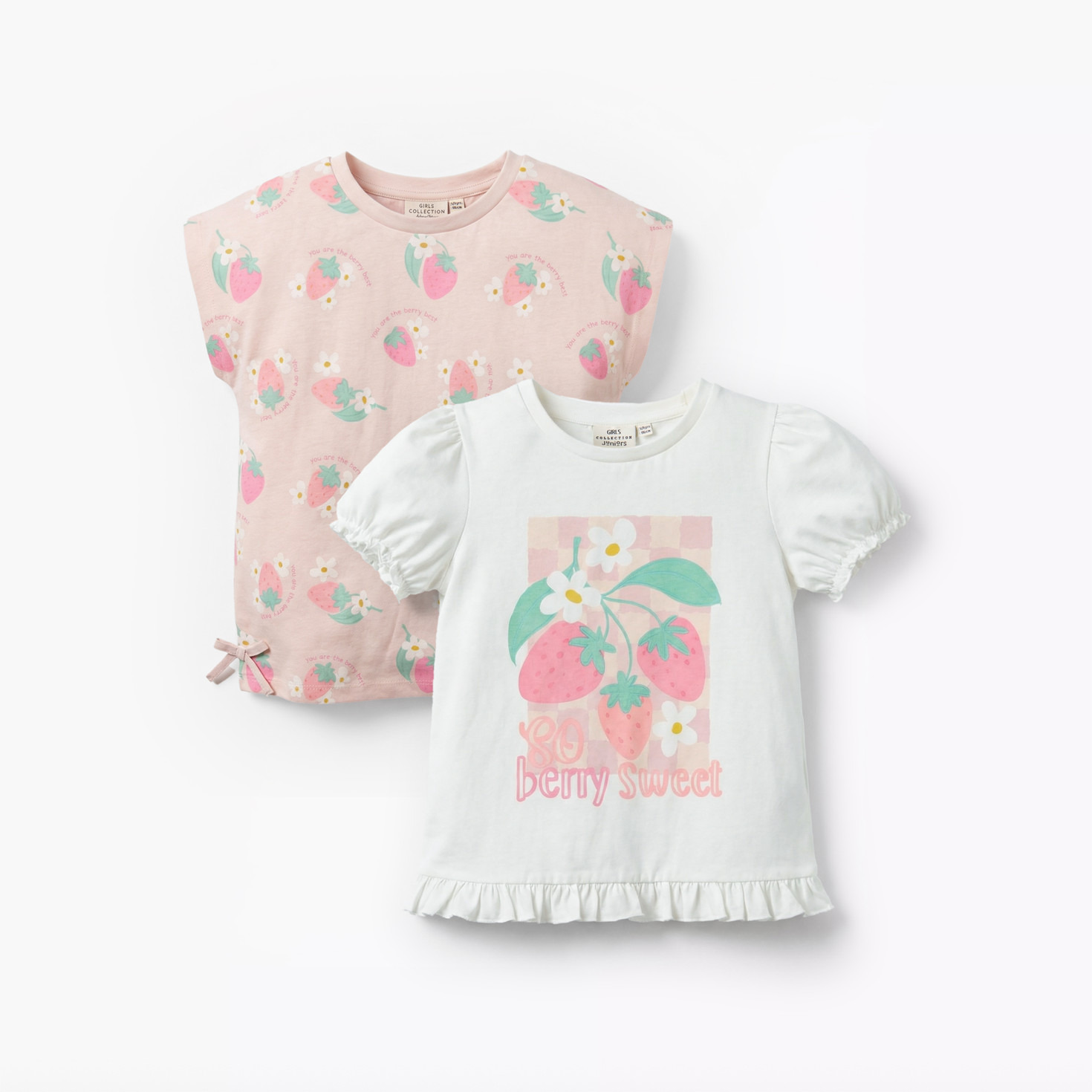 Pack of 2 Juniors Round Neck Short Sleeve T-shirt with Strawberry Print-girls-clothing-tshirts-image-1