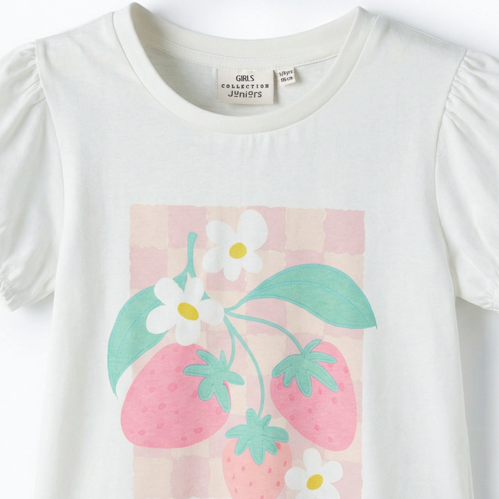 Pack of 2 Juniors Round Neck Short Sleeve T-shirt with Strawberry Print-girls-clothing-tshirts-image-6