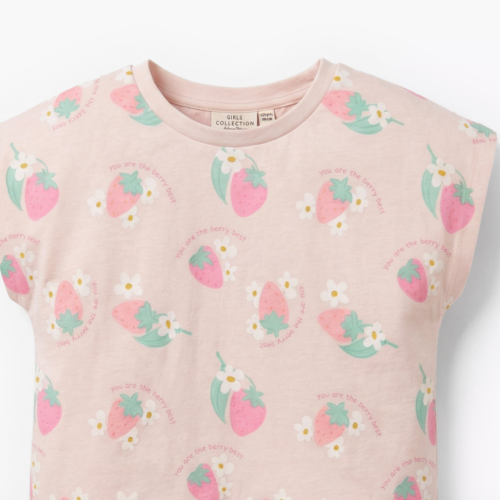 Pack of 2 Juniors Round Neck Short Sleeve T-shirt with Strawberry Print-girls-clothing-tshirts-image-8