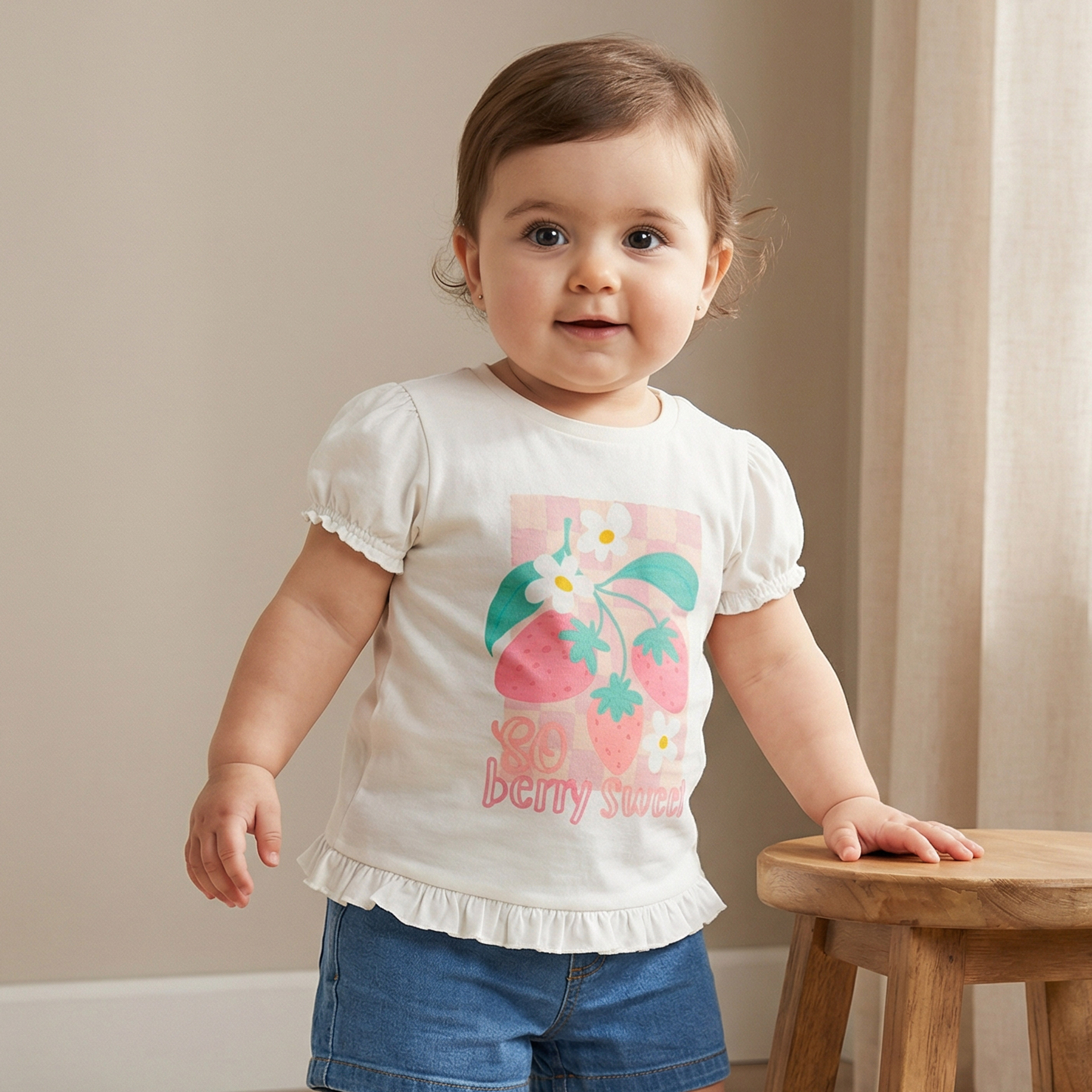 Pack of 2 Juniors Round Neck Short Sleeve T-shirt with Strawberry Print-girls-clothing-tshirts-image-2