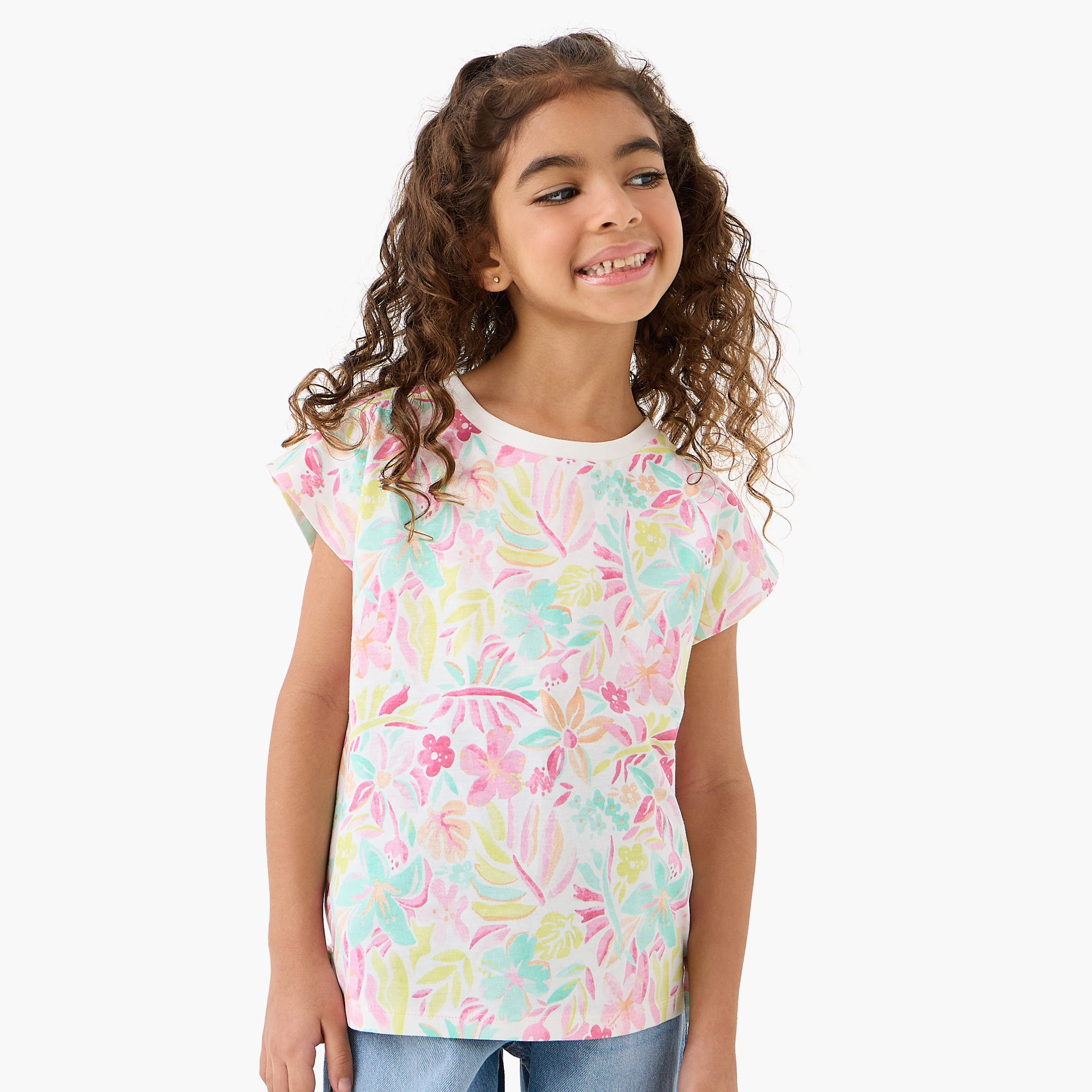 Pack of 2 Juniors Round Neck Short Sleeves T-shirt with Graphic Print-girls-clothing-tshirts-image-2